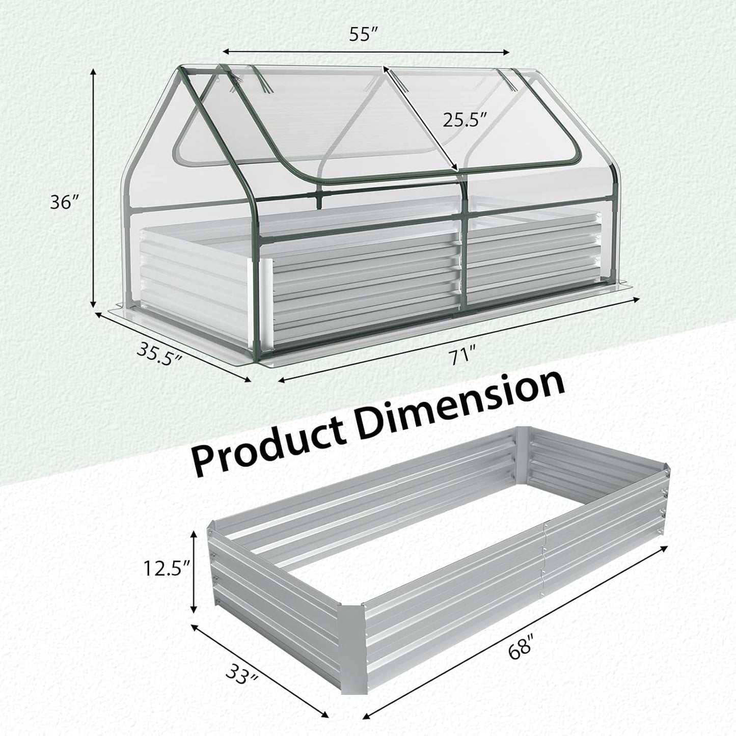 S AFSTAR Raised Garden Bed with Cover, 6FT x 3FT x 3FT Galvanized Bottomless Garden Bed with Greenhouse, Dual 2-Tier Roll-Up Windows, Easy Venting & Watering, Outdoor Metal Planter Box Kit with Cover