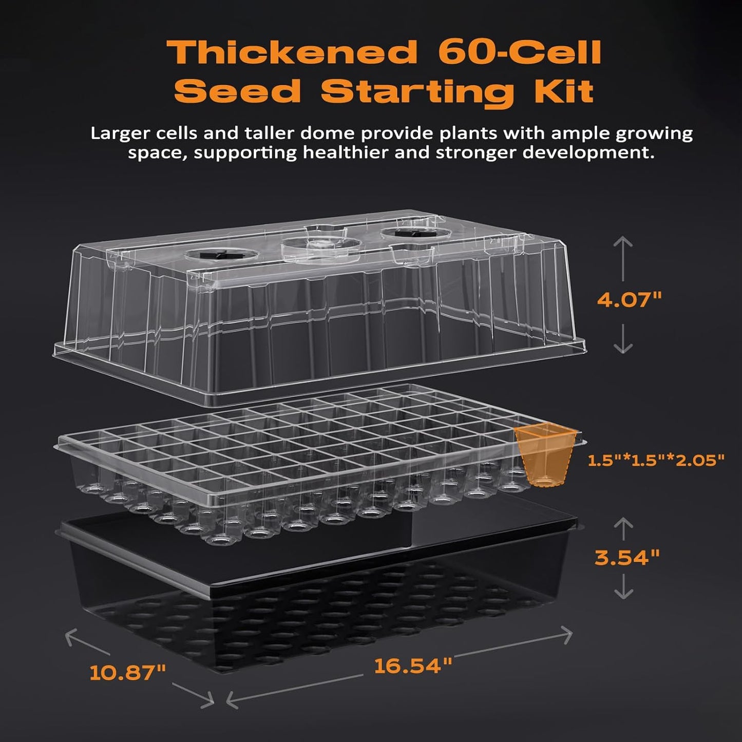 60-Cell Self-Watering Seed Starter Tray with Grow Light, Seed Starter Kit with 4.07” Humidity Dome, Indoor Seedling Starter Tray, Seed Starting Trays for Plant Germination, Seeds Growing