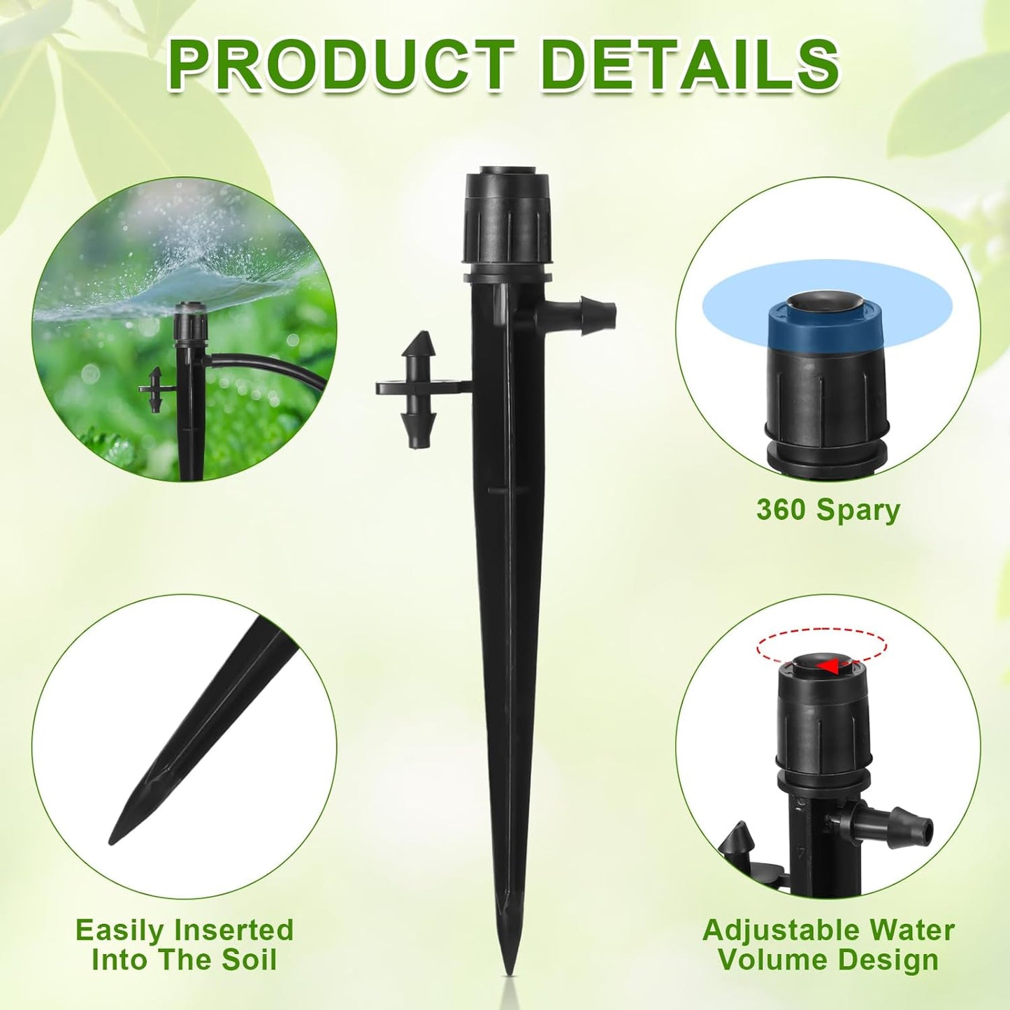 80 Pcs Drip Irrigation Emitters with Adjustable 360 Degree Water Flow Drippers for 1/4 Tubing Sprayer on 5.5 Arrow Stake for Garden System(Blue, Black,Double Barbed)