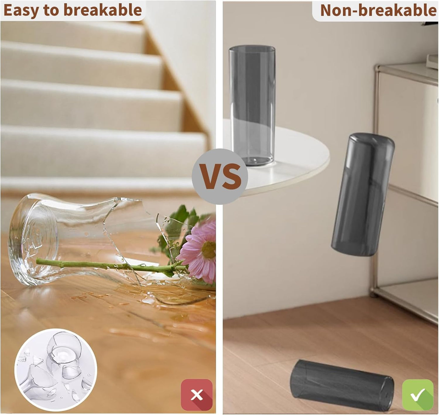 Flower Vase, Non-breakable Vases, 4" W x 8" H, Acrylic Grey Vase, Aesthetic Room Decor Cylindrical Modern Flower Vases for Table Centerpiece, Home Decor, Women Floral Arrangement Gift