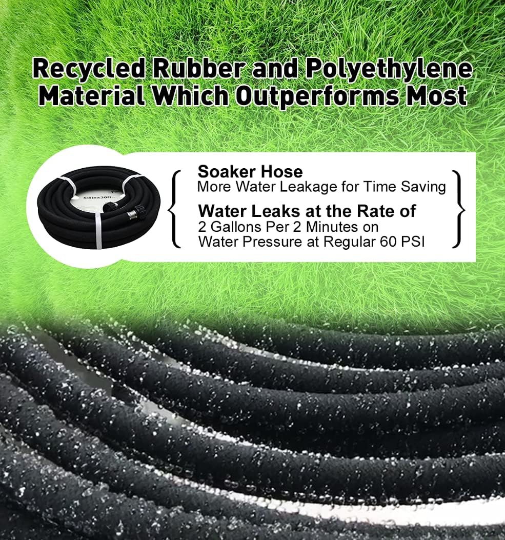Soaker Hose -Garden Hose 100 FT with 1/2’’ Diameter Interface- Saves 70% water Great for gardens/flower beds/Seedling (100 FT)