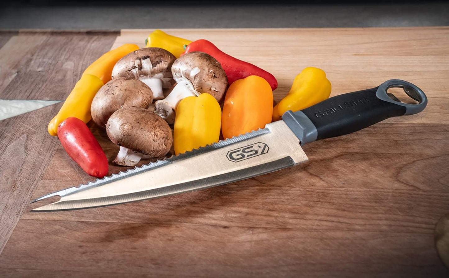 VIPER Grill Utility Knife - 8 inch High Carbon Stainless Steel Chef Knife Bread Knife Meat Turner Bottle Opener with Sheath Grilling Gifts for Dad Men