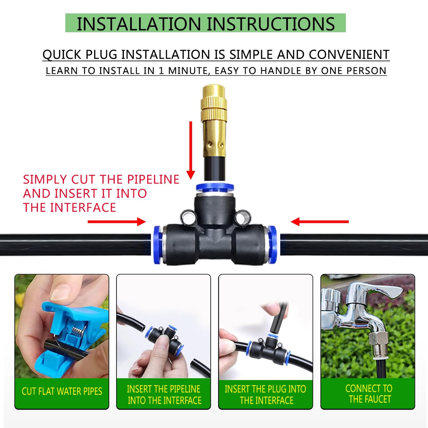 Greenhouse Drip Irrigation Kit Automatic Irrigation System 360°Adjustable 20 Brass Spray Nozzles 12mm Irrigation Tubing Hose Patio Misting Plant Watering with 65Ft Blank Distribution Tubing Hose