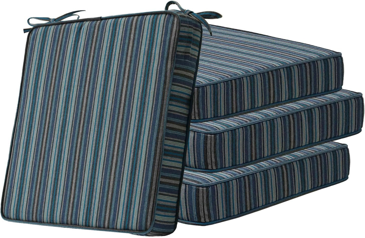 Sunbrella Square Corner Seat Cushions, 19" x 19" x 3", Set of 4, Indoor Outdoor Water Repellent Universal Chair Pads with Ties for Patio Furniture, Garden Dining Chairs, Troupe Dock