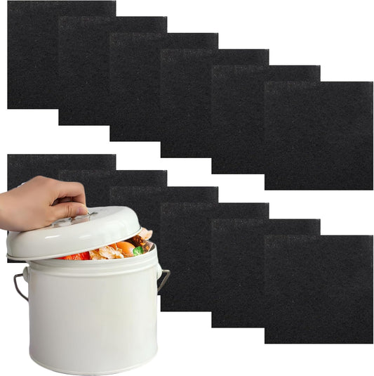 Biaungdo 12 Pack 5 Inch Sqaure Charcoal Filter Replacements, Black Kitchen Compost Bin Filters for Countertop Square Carbon Filter Bin Pail Replacement