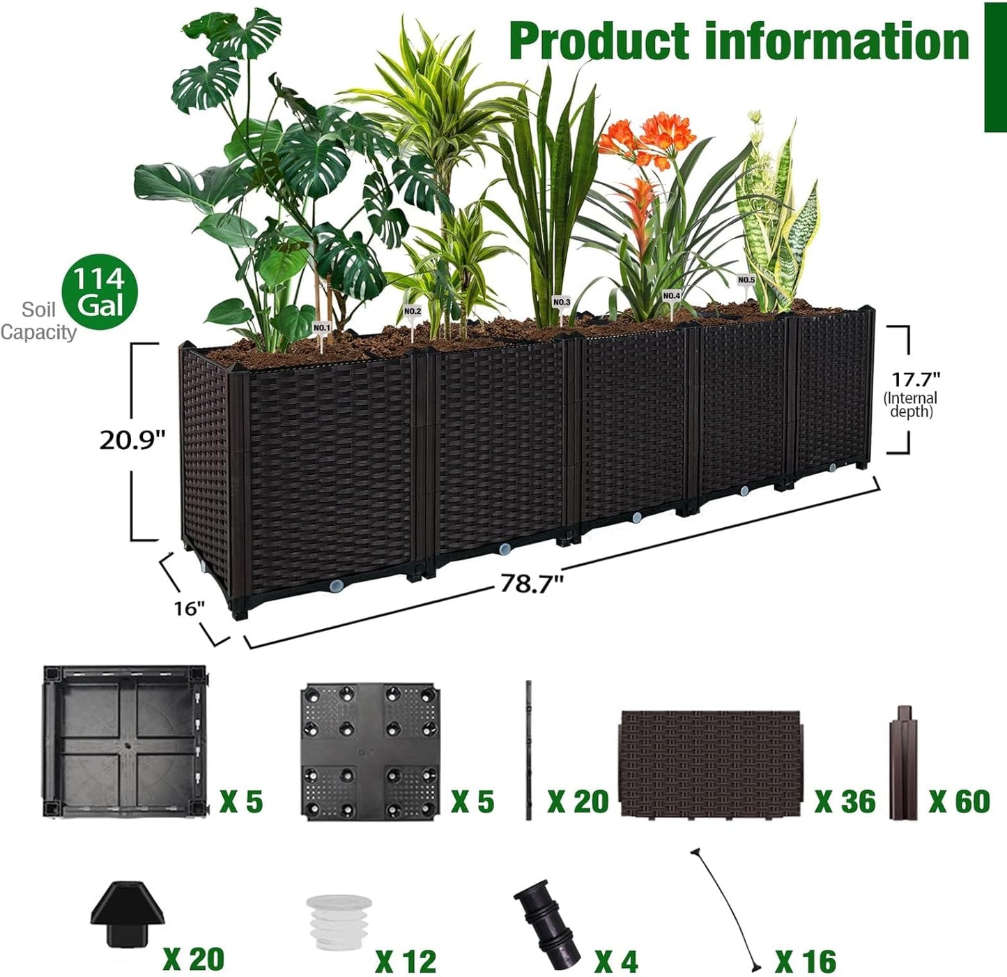 Large planters for Outdoor Plants Garden Box with Drain Outlet Polypropylene Raised Beds for Gardening Heat and Frost Resistance Flower pots, for Vegetables/Herbs, Patio-Balcony-Backyard