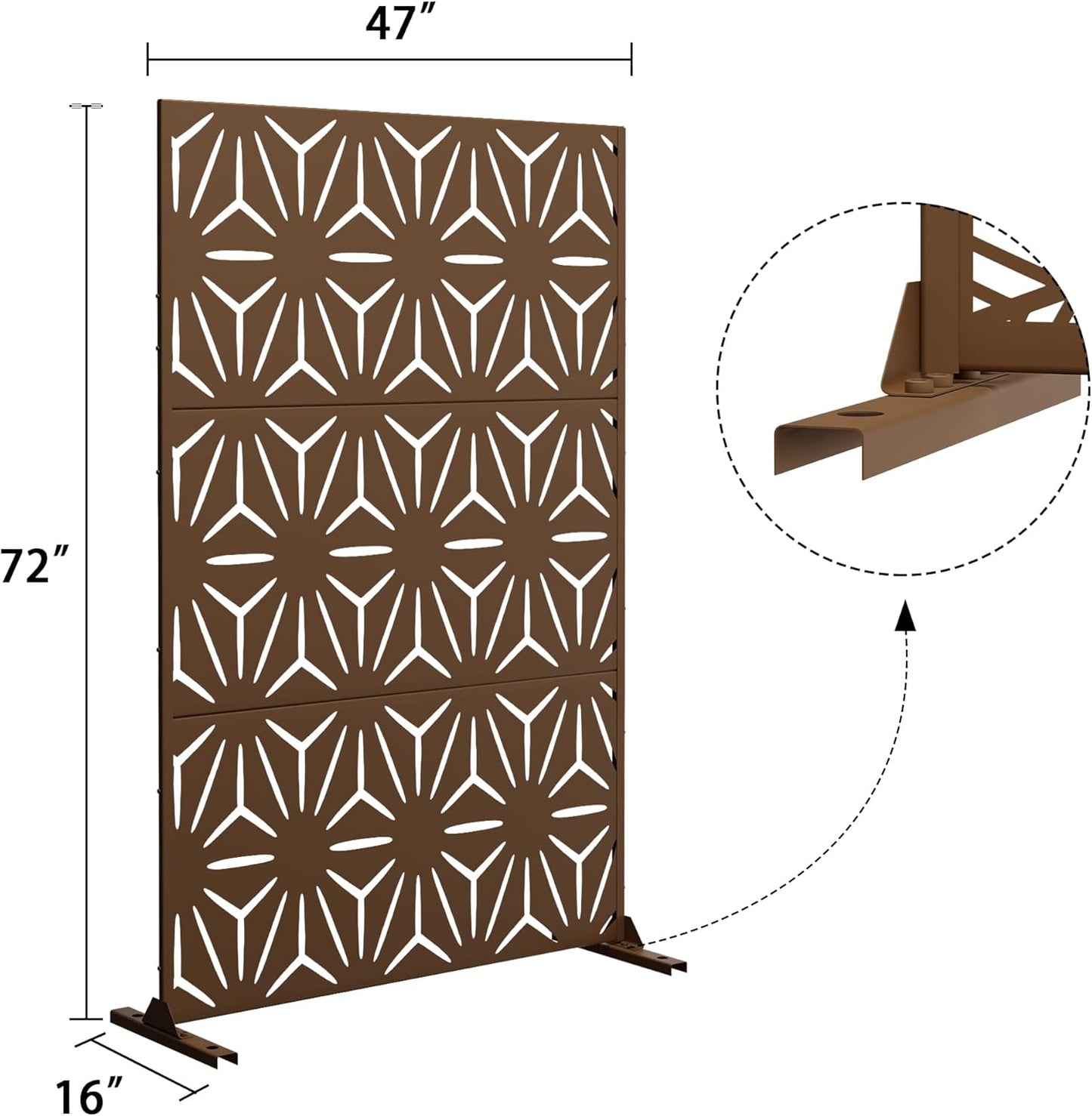 Metal Privacy Screen Outdoor 72" H×47" W,Freestanding Decorative Privacy Screen for Balcony Yard&Garden,Privacy Fence-Brown&Star