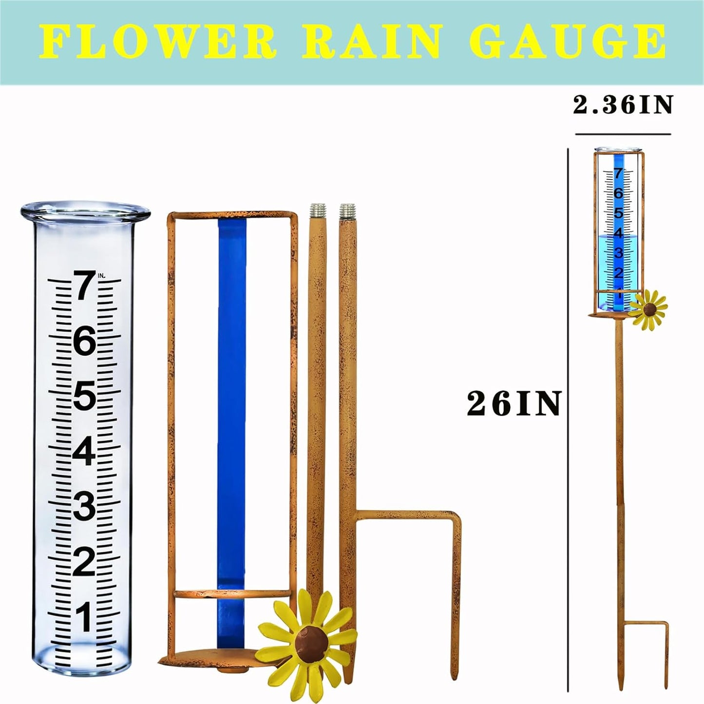 Rain Gauge Outdoor, Freeze Proof Rain Gauges Outdoors Best Rated,7" Capacity Detachable Rain Guage with Stake for Yard,Lawn & Garden,Large Clear Number and Scale Rain Measure Gauge,Rain Water Meter