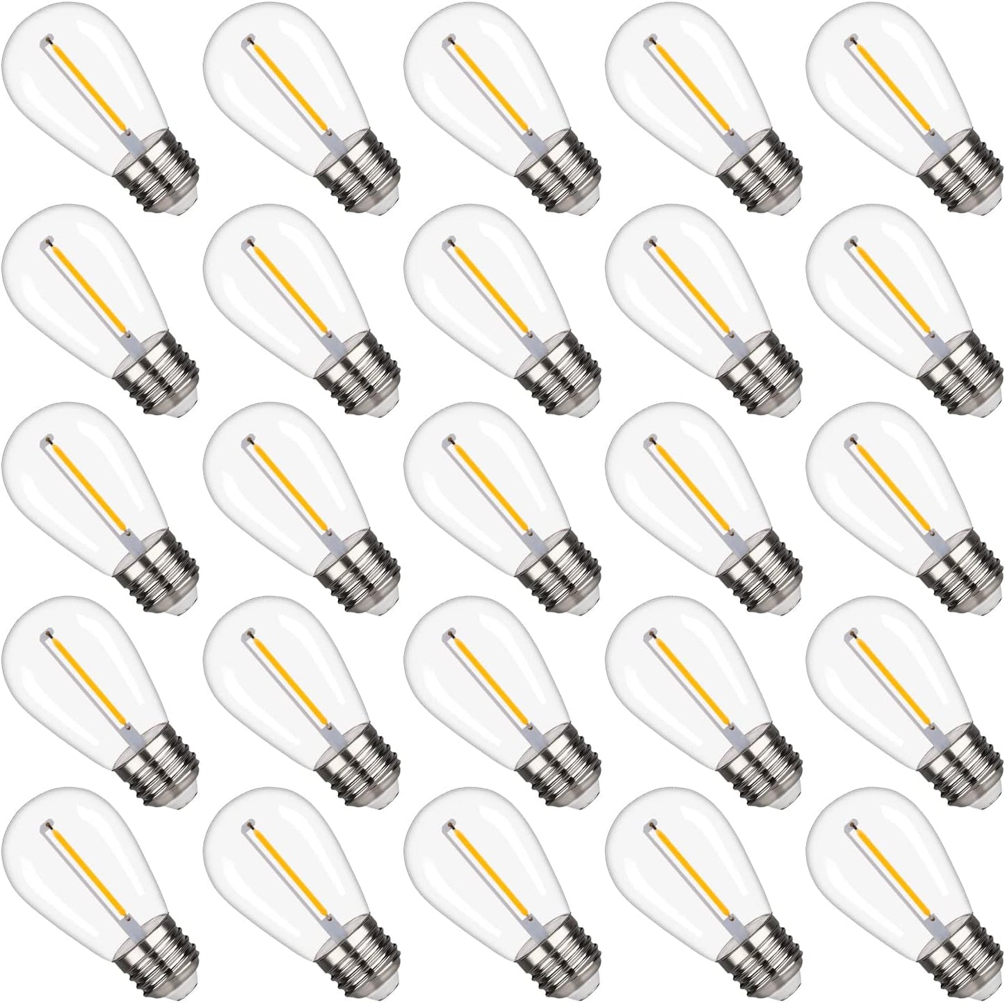 S14 Replacement LED Light Bulbs, Shatterproof & Waterproof 1W S14 LED Bulbs, Outdoor String Lights , E26 Base Patio Edison LED Light Bulbs, Warm White 2200K Plastic 70ML Non-Dimmable 25 Pack