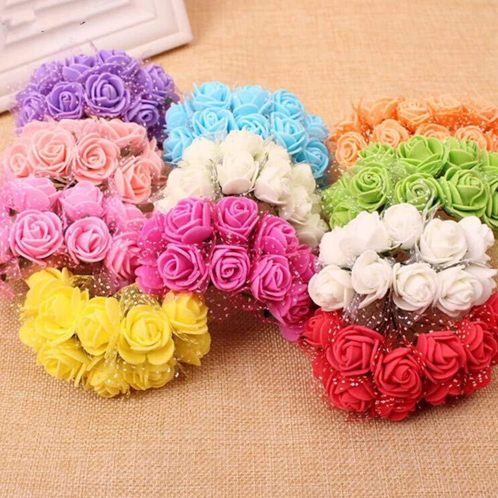 144 Pieces 2cm Mini Fake Rose Flower Heads Foam Artificial Roses for Valentine Day Wedding DIY Decor Craft (Bottom add Gauze) Orange