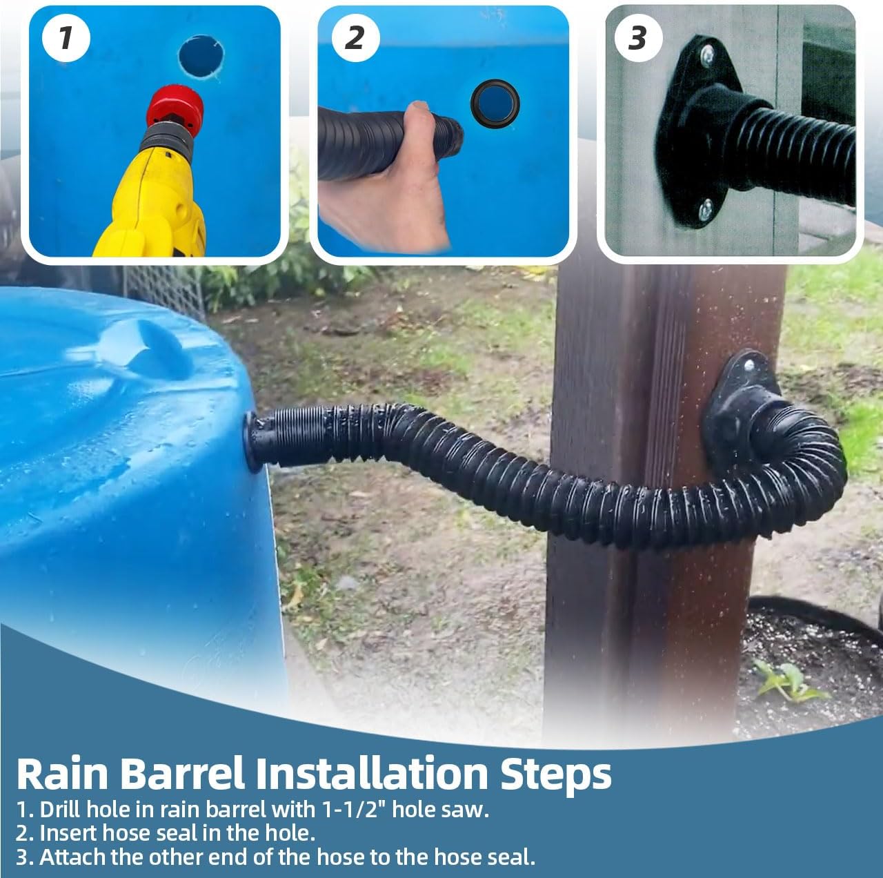 Rain Barrel Diverter Kit for 2x3" Downspout - Rain Water Diverter Connector System Fits Rectangular Downspouts, Converts Plastics Barrel into Rain Barrel