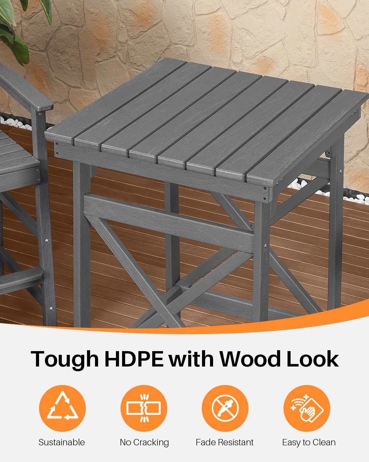 5 Pieces Adirondack Bar Chairs Set, HDPE Patio Bar Height Table and Chairs, Tall Adirondack Outdoor Bar Stools Set, HDPE Patio Bar Table Sets Furniture for Balcony, Garden, Pool, Smoke Gray