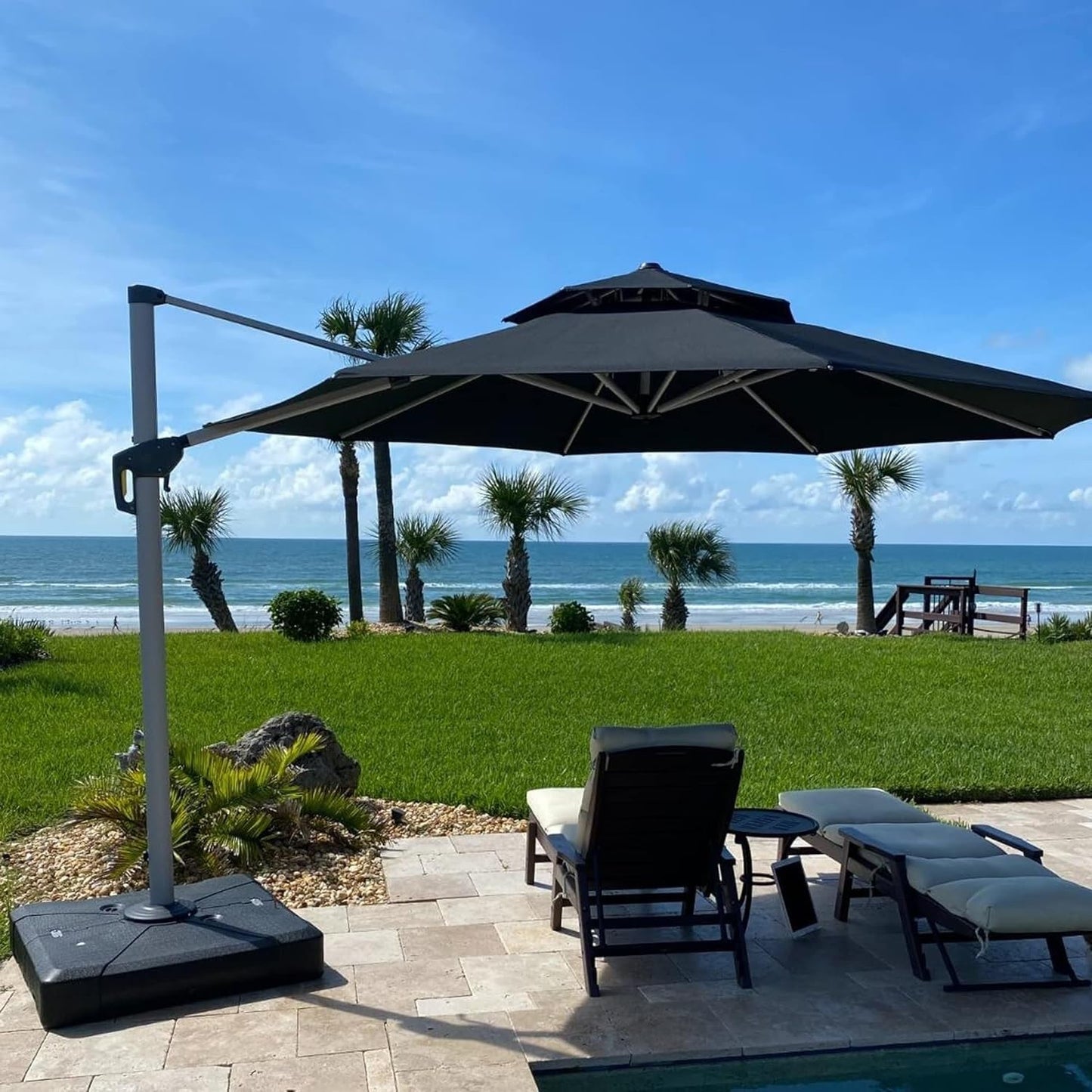 PURPLE LEAF 11 Feet Patio Umbrella Outdoor Round Large Cantilever Umbrella Windproof Offset Heavy Duty Sun Outside for Patio, Black