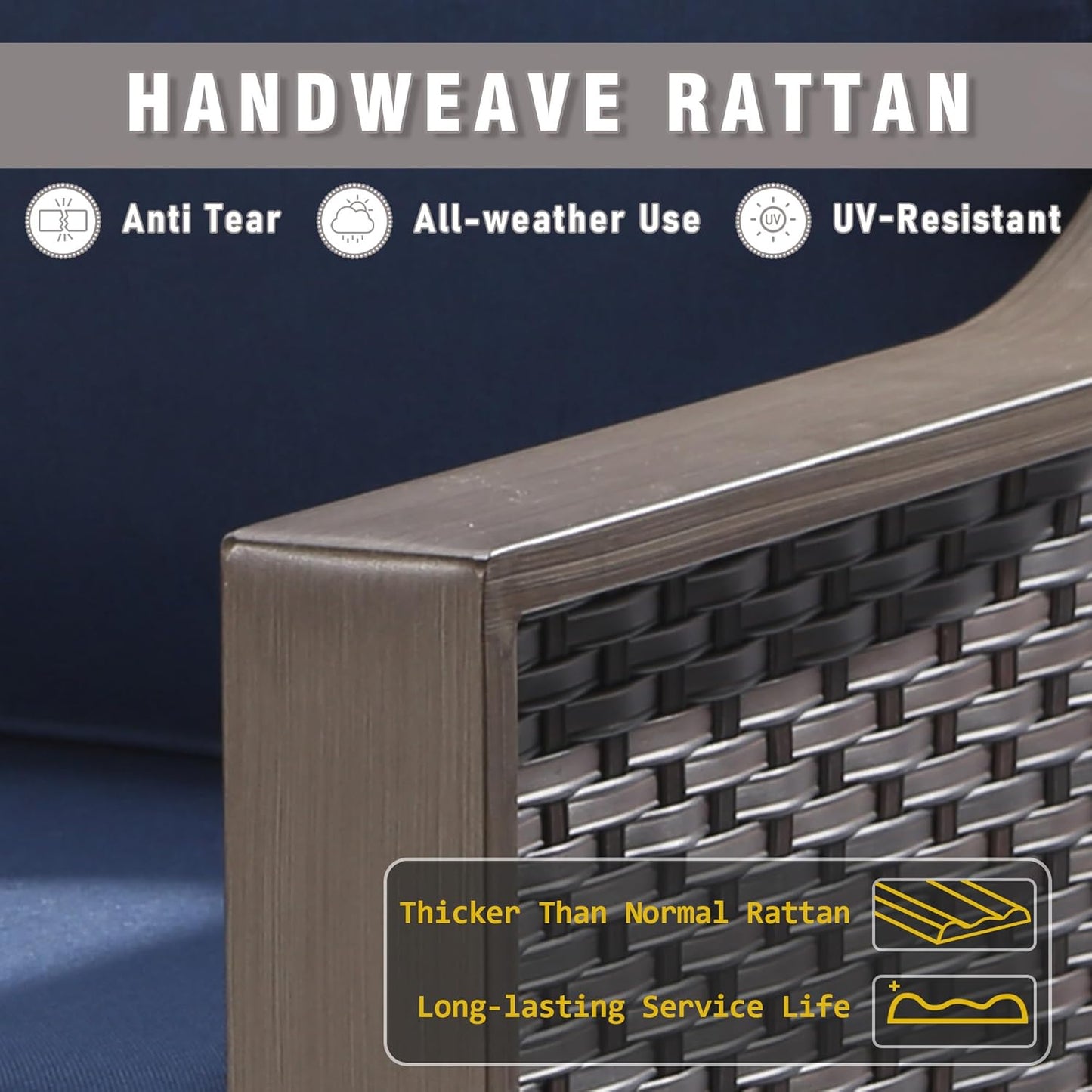 5 Piece Wicker Patio Conversation Set, All-Weather Use Outdoor 2 PE Rattan Swivel Chair, 2 Ottoman, 1 Patio Sofa, Removable Water-Resistant Cushion, Ideal for Porch, Backyard, Balcony, Poolside, Blue