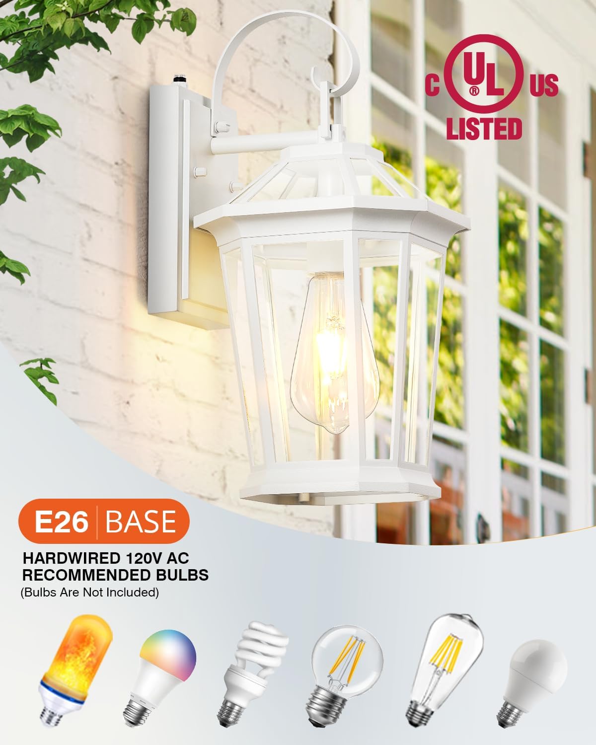 VIANIS Outdoor Porch Lights - Dusk to Dawn Exterior Wall Lights, 100% Anti-Rust Aluminum Waterproof, White Sconce Lanterns for Garage