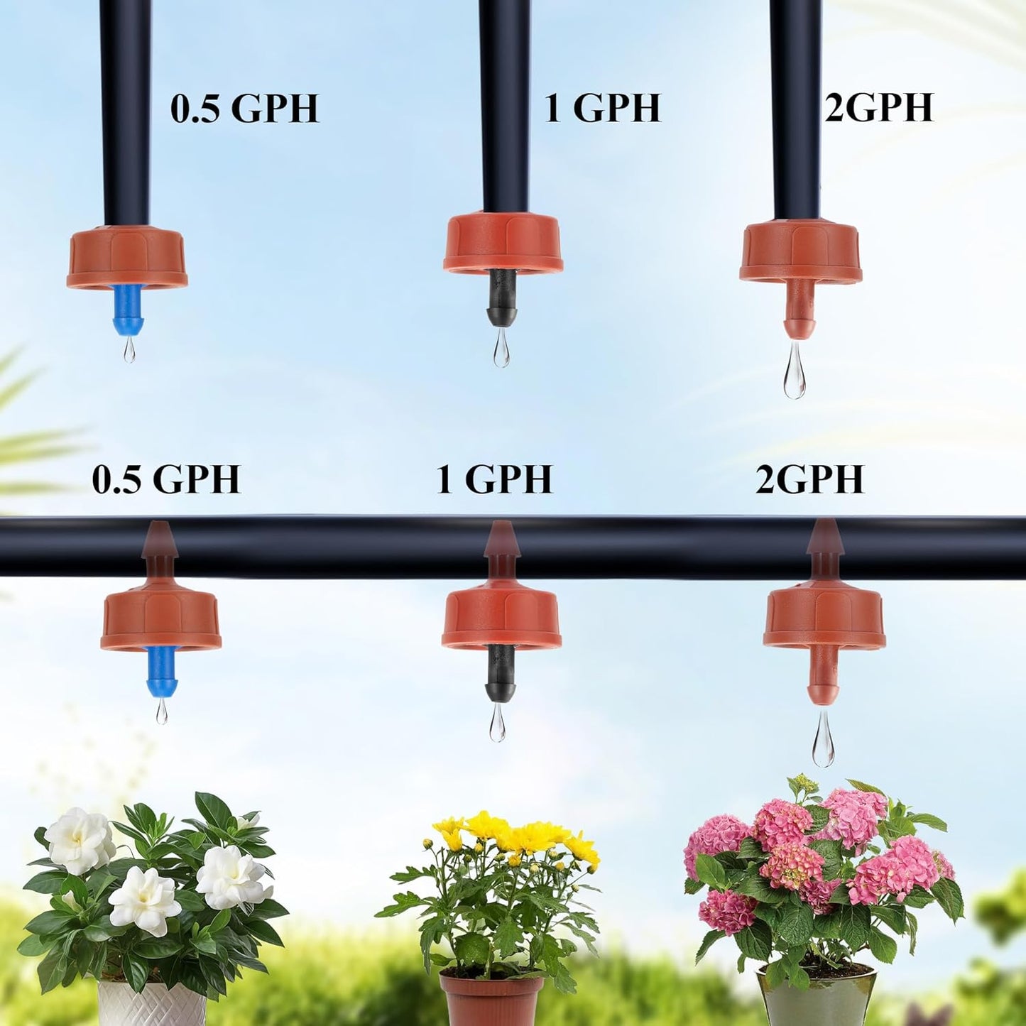 60Pcs 2 GPH Pressure Compensating Irrigation Spot Drippers,Constant Flow Barb Outlet Watering Dripper Emitters Heads Parts for 1/4 Inch Watering Tubing Line for Garden Pots Plants Irrigation Systems