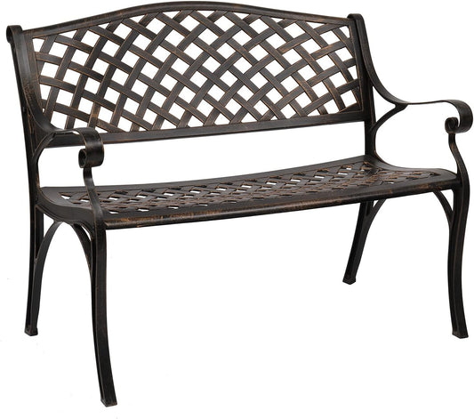 VINGLI 40.5" Patio Garden Bench,Anti- Rust Cast Iron Cast Aluminum Frame for Outdoor Path Yard Lawn Work Entryway Decor Deck (Brown)