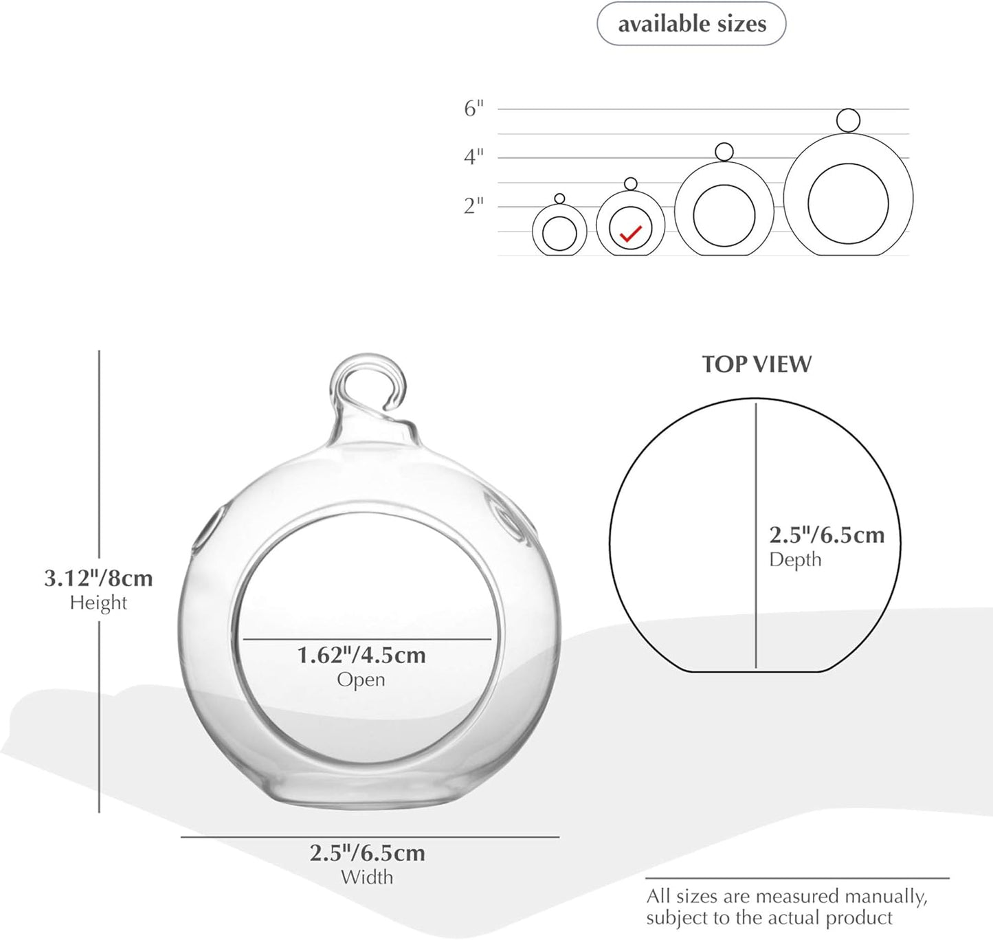 WGV Hanging Terrarium Globe, Width 2.5", Height 3", DIY Air Succulent Planter, Clear Glass Vase Orb with Flat Bottom, Candle Holder for Windowsill Outdoor Garden Decor, 24 Pieces Bulk
