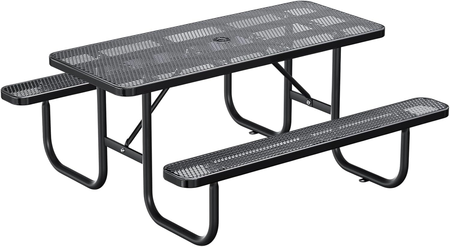 Heavy-Duty Park Bench or Table for Outside - Black Coated Outdoor Furniture Steel Bench, Commercial-Grade Outdoor Benches Weatherproof for Park, Patio, Porch (Black, 6FT (Rect. Table))