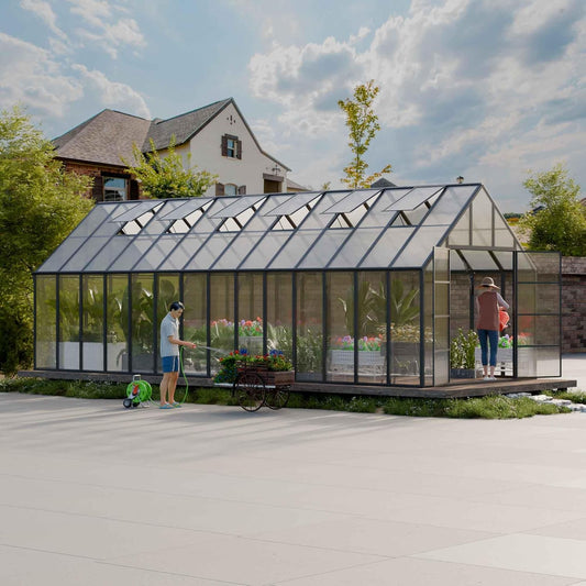 10'x10'x28' Snap-Together Greenhouse - Easy 3-Way Connectors, Heavy-Duty Aluminum Frame, Wind/Snow Resistant for Gardening/Urban Farming, Includes Sliding Door & Ventilation Windows
