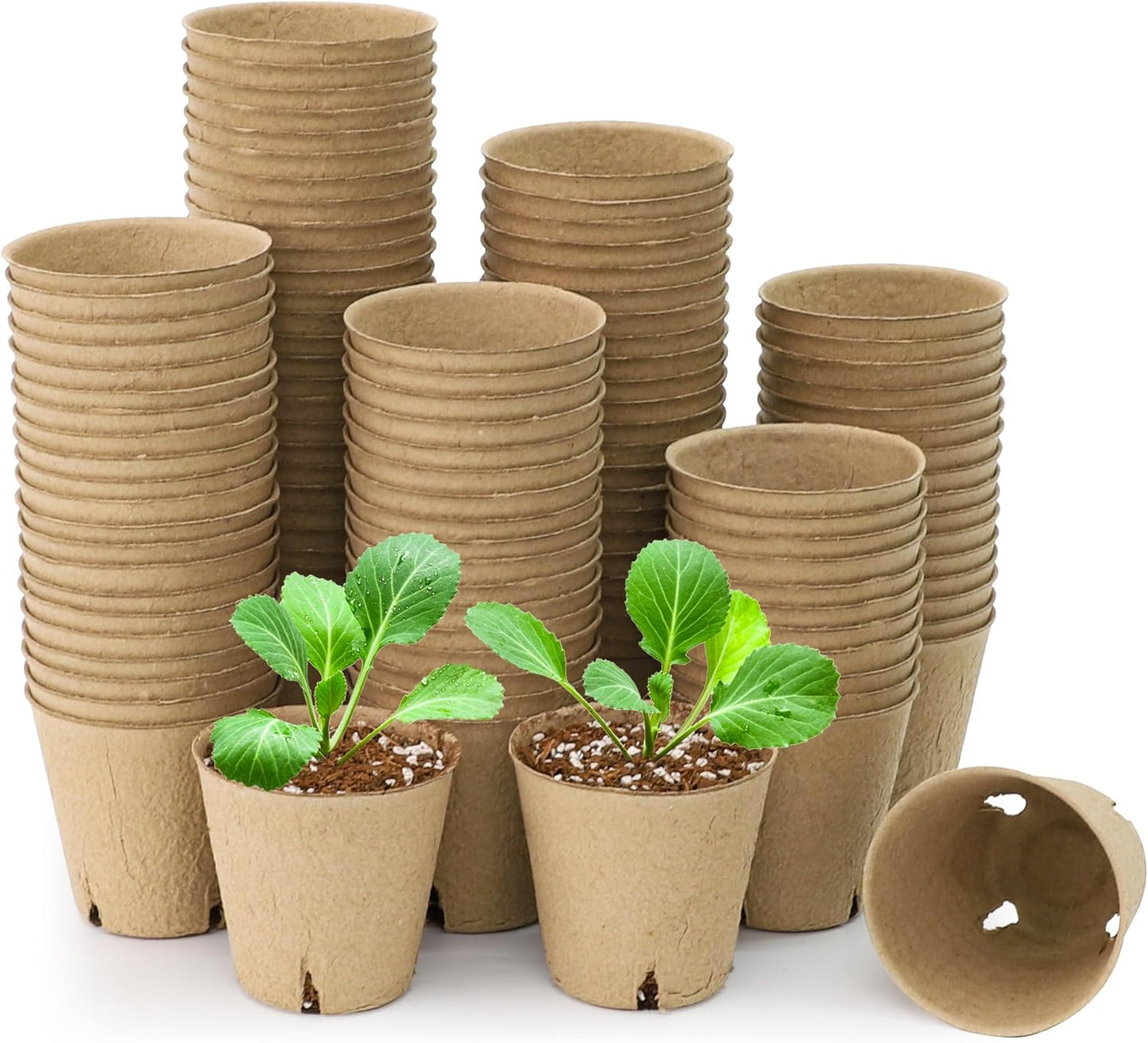 120 Packs 3.15 Inch Peat Pots, Biodegradable Pots for Seedlings with Drainage Holes, Herb Seed Starter