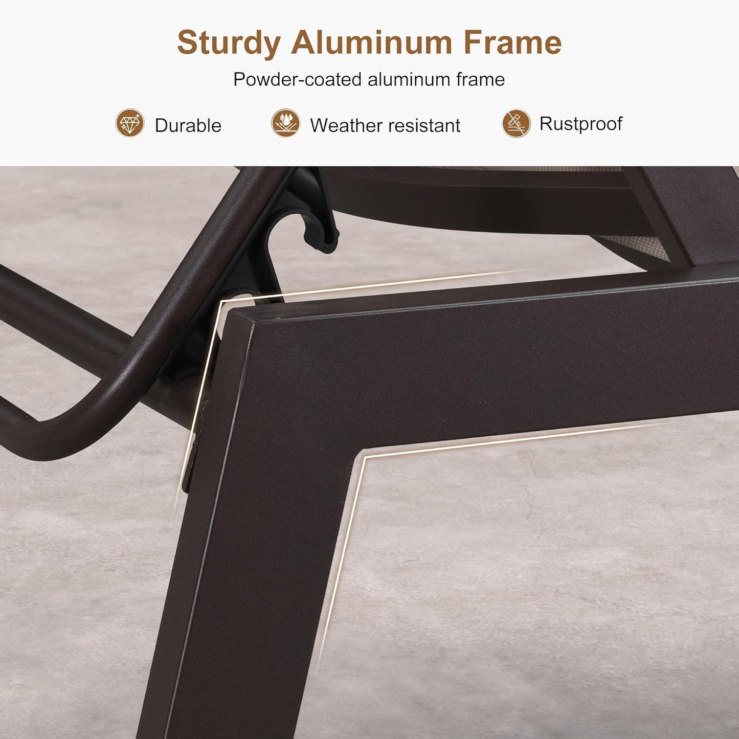 PURPLE LEAF Oversized Patio Lounge Chairs Set of 3, Reclining Pool Lounge Chairs with Side Table and Wheels for All Weather for Outdoor, Deck, Lawn, Aluminum Outside Pool, Sand Beige