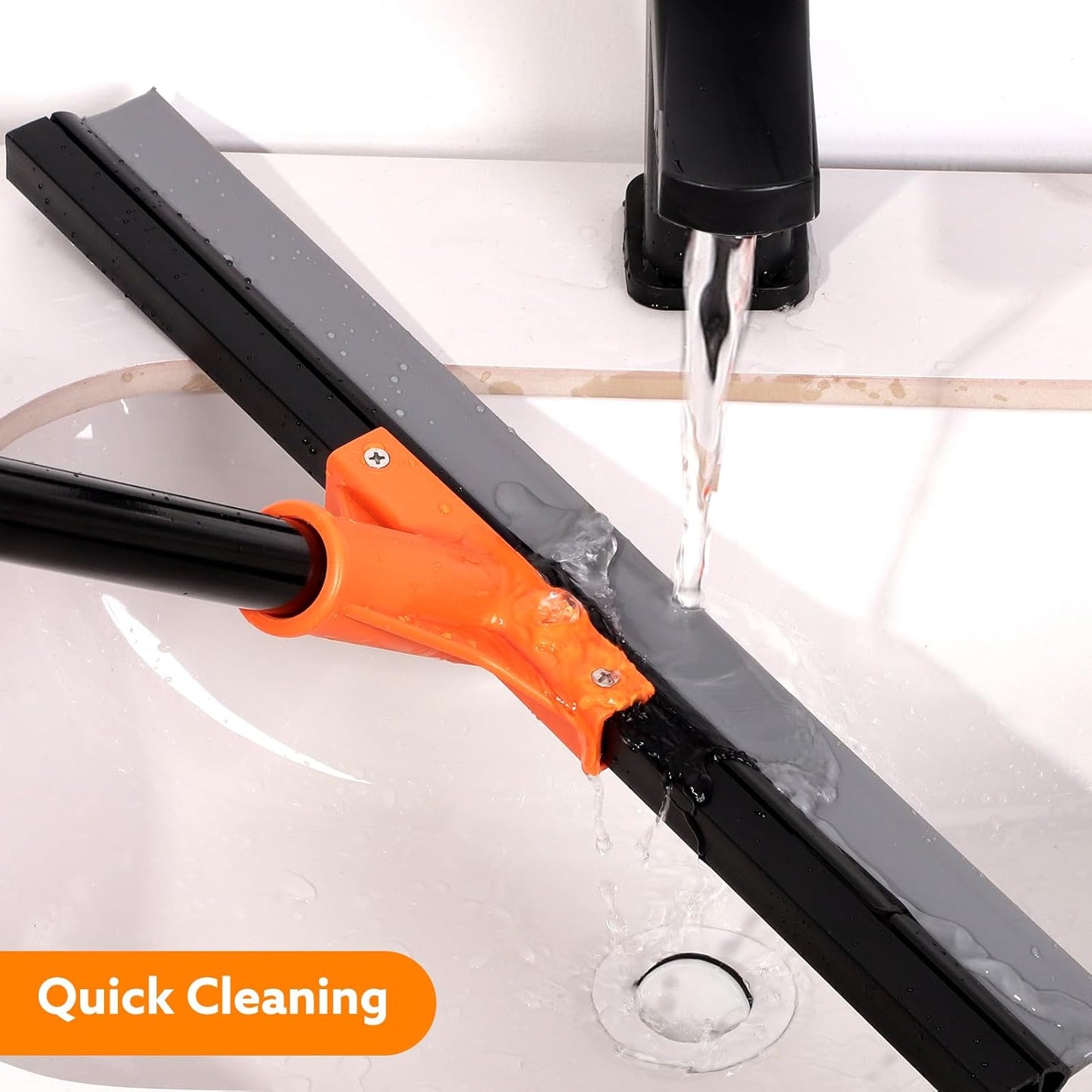 Floor Squeegee Heavy Duty, 17 Inch Rubber Blade, 60 Inch Long Aluminum Handle, Multipurpose Cleaning Squeegee for Garage, Tile, Deck, Bathroom, Window, Glass