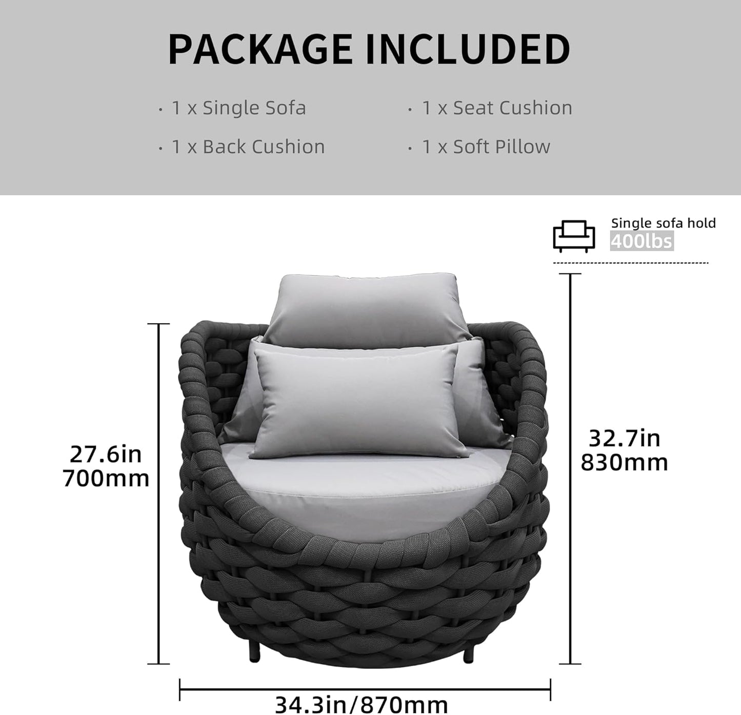 TWT Patio Sofa Set of 2 All-Weather Textilene Rope Balcony Furniture with Cushions & Pillows,Metal Armchairs Outdoor Patio Furniture Set for Indoor, Balcony, Backyard, Deck, Poolside