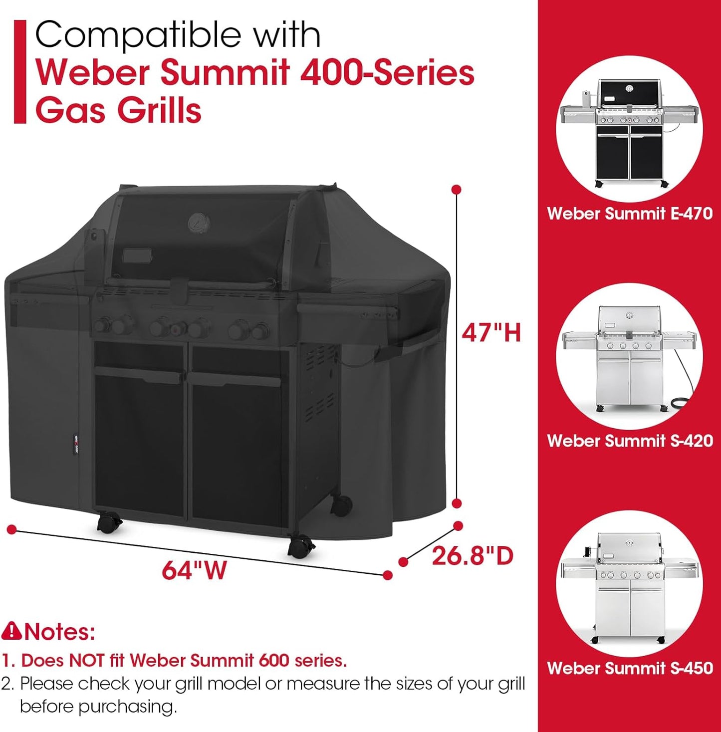 Unicook Grill Cover Compatible with Weber Summit 400 Series, Heavy Duty Waterproof Outdoor BBQ Cover 64 Inch, All-Season Protection Barbecue Gas Grill Protector, Compared to Weber 7108