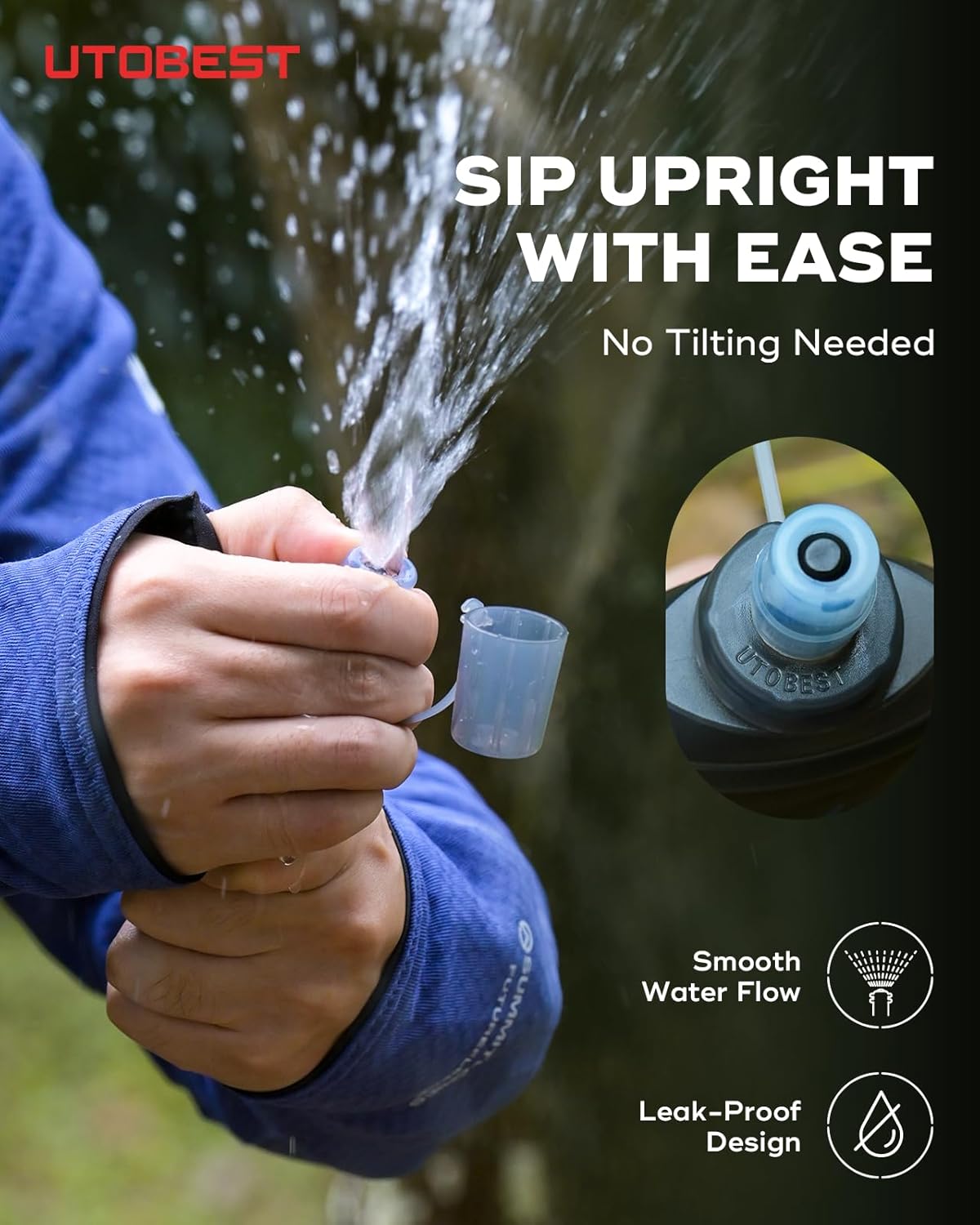 UTOBEST 150ml Soft Flask, 2 Pack Flexible TPU Hydration Water Bottle, Collapsible with 28mm Caliber for Running, Hiking, Cycling, Climbing, and Marathon Blue