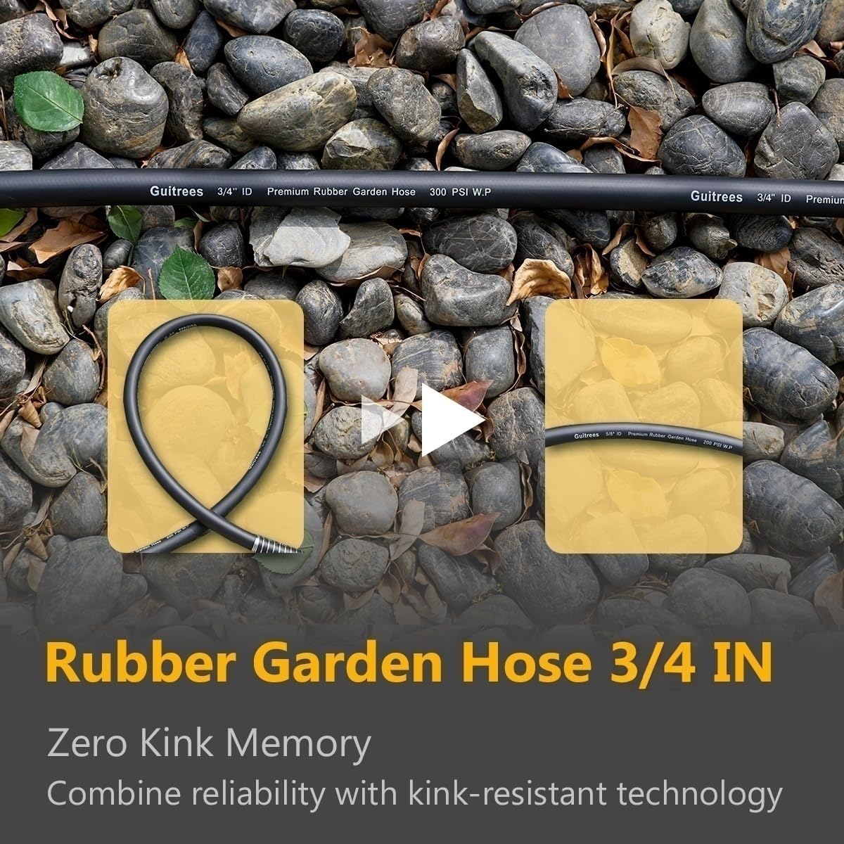 Garden Hose 150FT x 3/4”, Heavy Duty Rubber Hose, Water Hose with Five Layered Braiding, Male Female Fittings, 1000PSI Burst, 200PSI Working (Black)