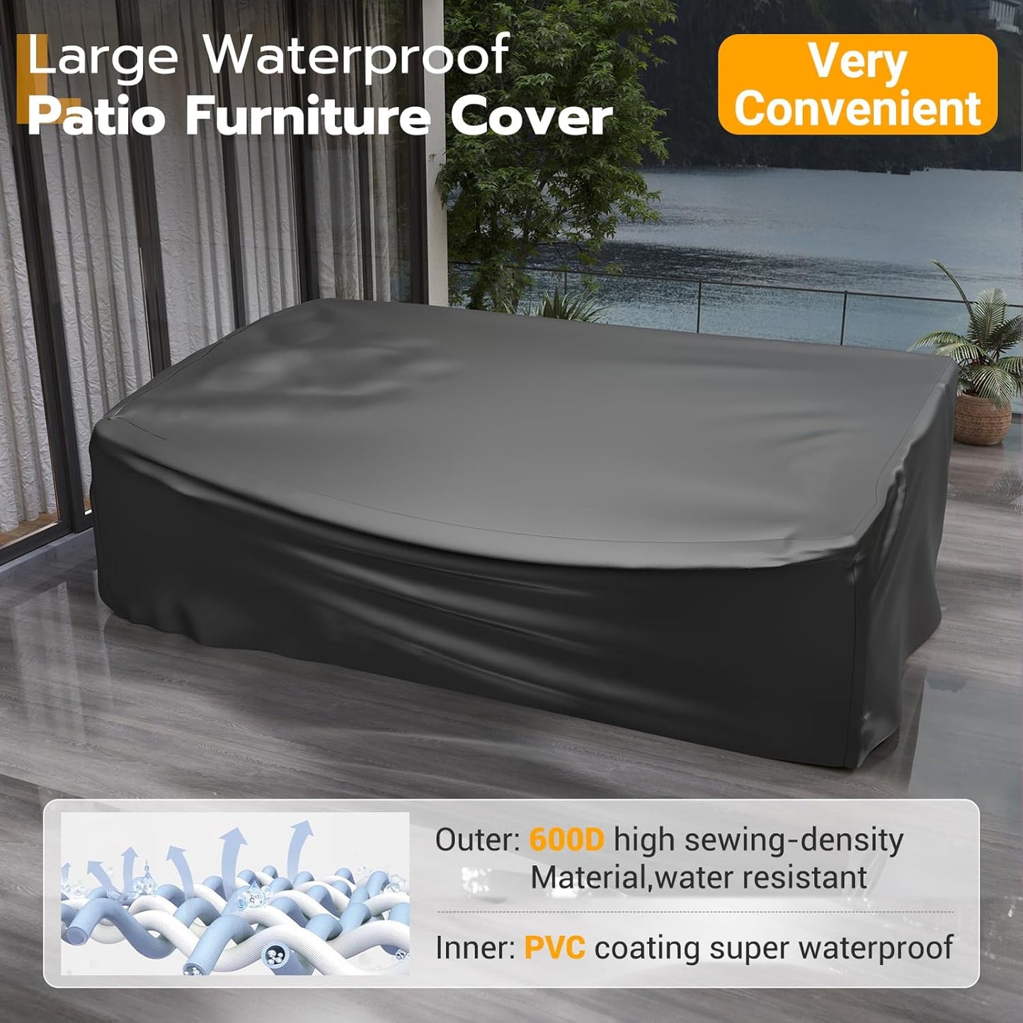 UDPATIO Patio Furniture Set, 5 Piece Outdoor Sectional Modular Sofa with 4'' Thickened Cushions, Wicker Outdoor Furniture Conversation Sets with Waterproof Cover for Deck Backyard(Brown/Navy Blue)