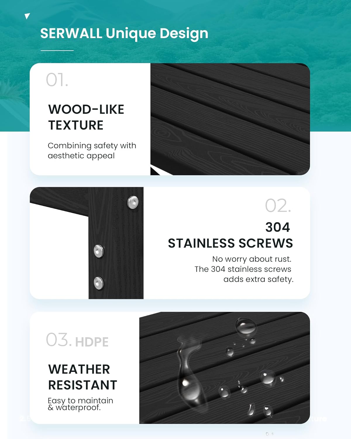 SERWALL Tall Adirondack Chairs Set of 2, Oversize Balcony Adirondack Chairs Set, Outdoor Bar Height Barstools Widened Chair Set for Bistro, Poolside, Garden, Black