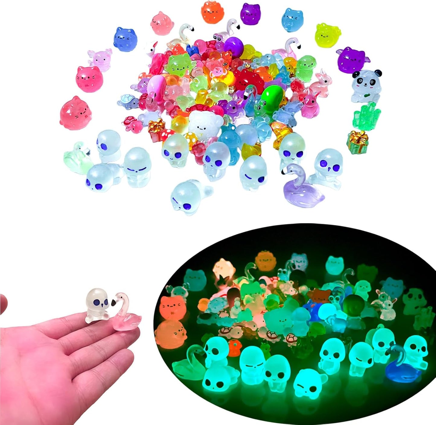 115 Pcs Glow-in-Dark Mini Resin Animals Miniature Animals Figurines Tiny Little Glow in Dark Small Animal Figures to Hide Mini Animals Micro Landscape Ornaments Fairy Garden Accessories