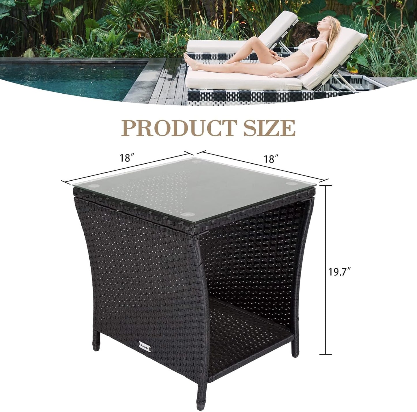 Outdoor Small Patio Table - PE Rattan Coffee Table, Wicker Side Table for Patio, Balcony & Porch, Durable & Iron Frame (1, Dark Black)