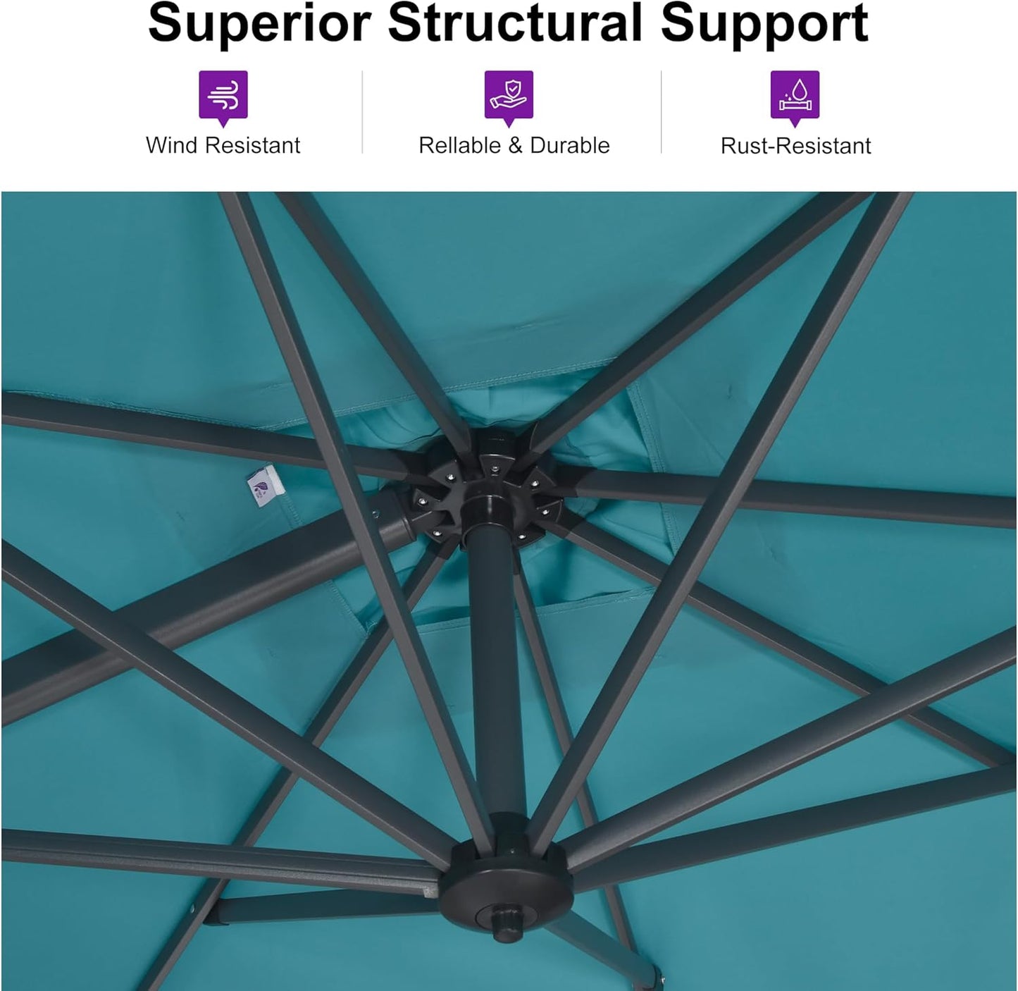 PURPLE LEAF 8 Feet Patio Umbrella Outdoor Cantilever Square Umbrella Aluminum Offset Umbrella with 360-degree Rotation for Garden Deck Pool Patio, Turquoise Blue