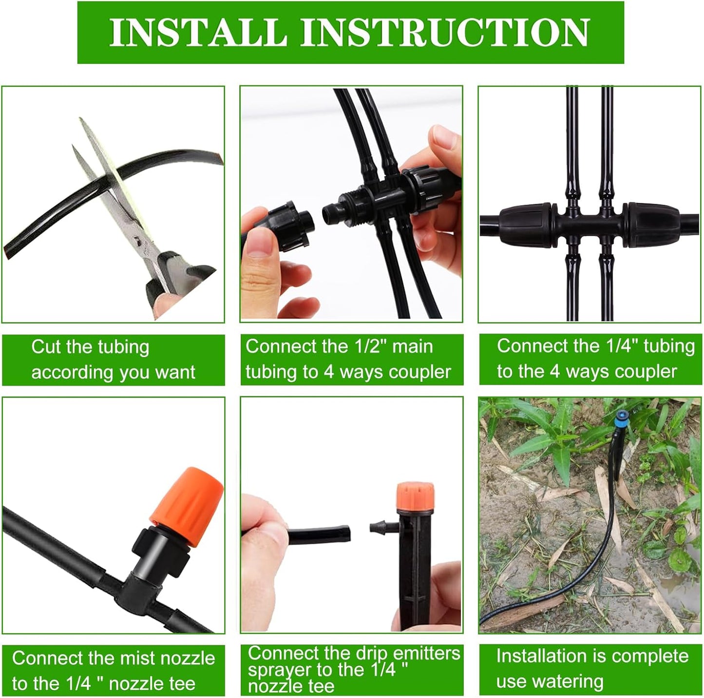 226FT Greenhouse Micro Drip Irrigation Kit Automatic Irrigation System Patio Misting Plant Watering System with 1/4 inch 1/2 inch Blank Distribution Tubing Hose Adjustable Nozzle Emitters Sprinkler