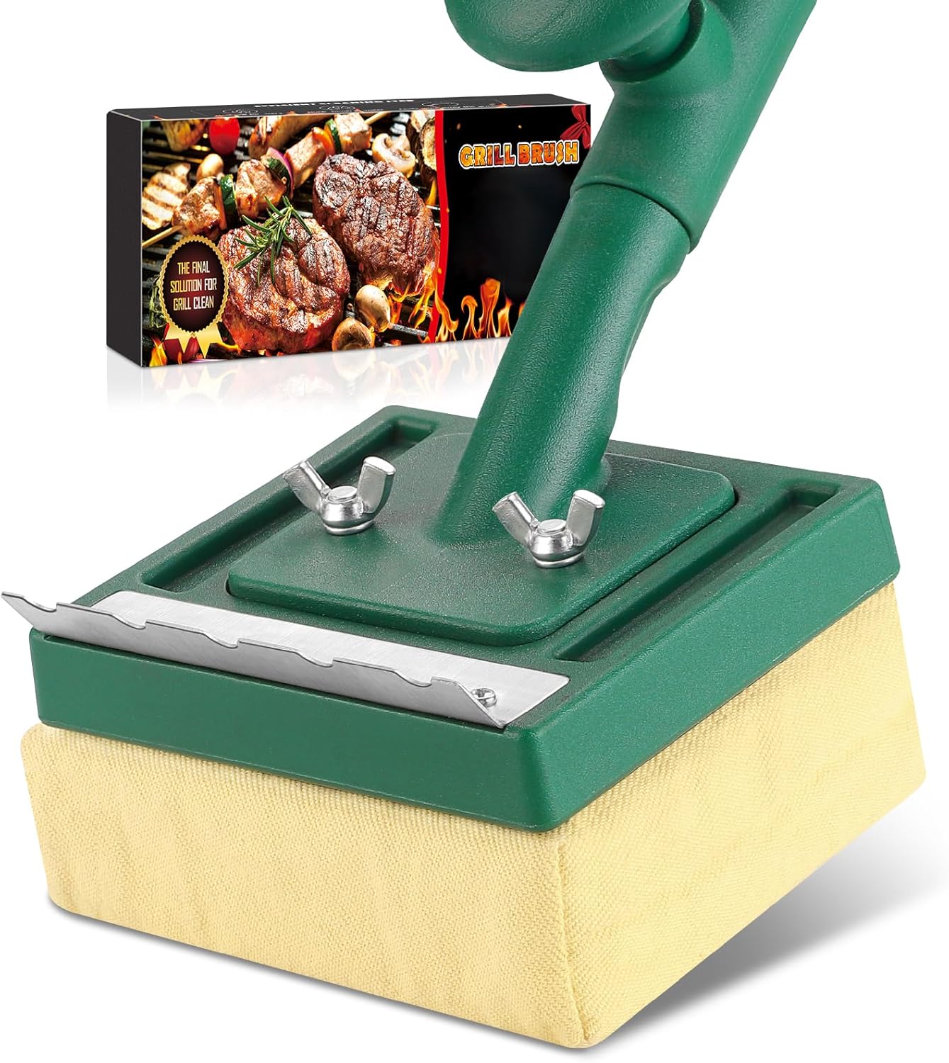 Grill Brush Bristle Free with Scraper,22" Extra Long Steam Grill Brush for Outdoor Grill,Replaceable Cleaning Head,Safe Grill Cleaner for Cast Iron/Stainless-Steel Grates,Ideal BBQ Gifts for Men Dad