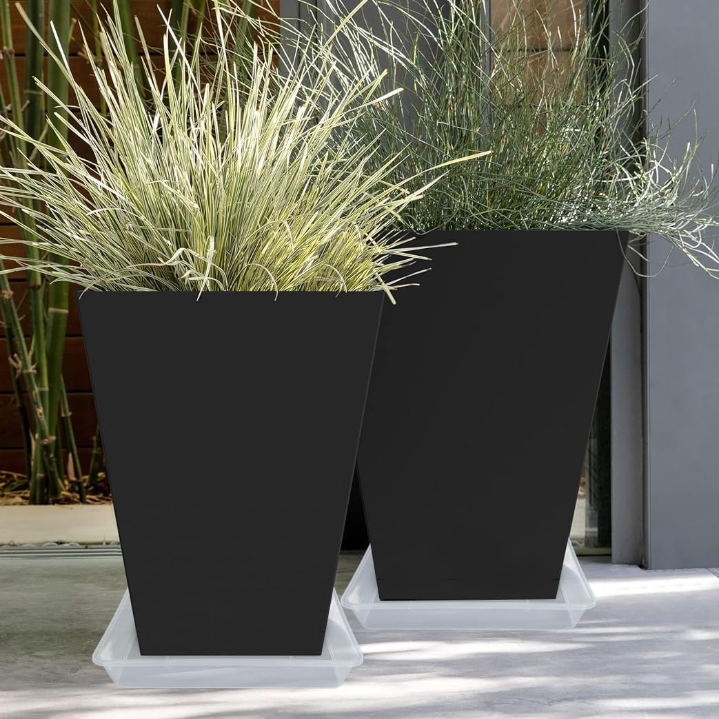 Square Plant Saucer 12 Inch 2 Pack, Thick Clear Plastic Flower Plant Pot Saucer, Square Planters for Indoors and Outdoors Plants, Garden Plant Saucers for Pots Plant Trays.