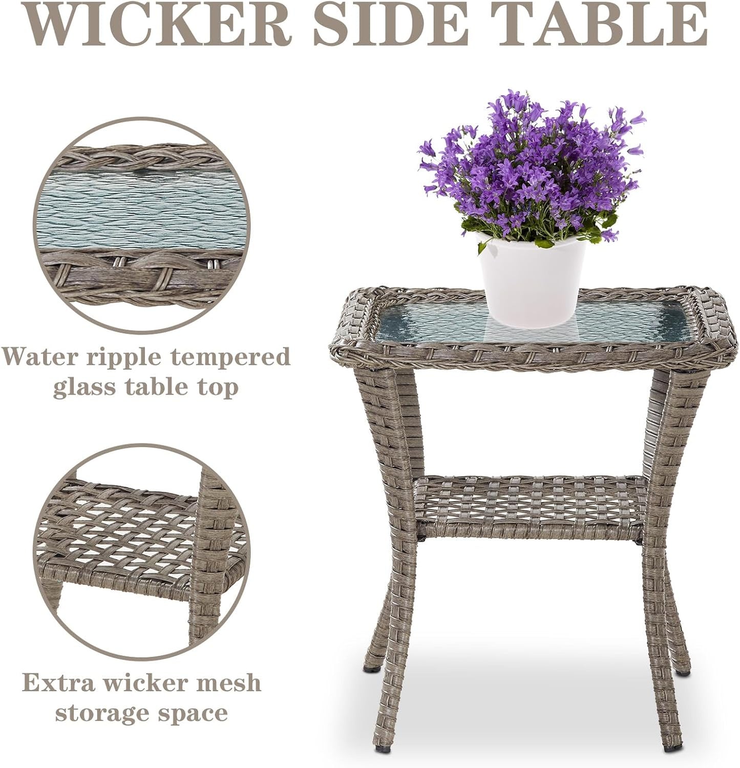 5 Piece Outdoor Patio Furniture Set with Deep Seating Swivel Rocker Chairs Loveseat and Rattan Coffee Table Outdoor Conversation Sets for Deck Backyard Poolside,Gray Wicker