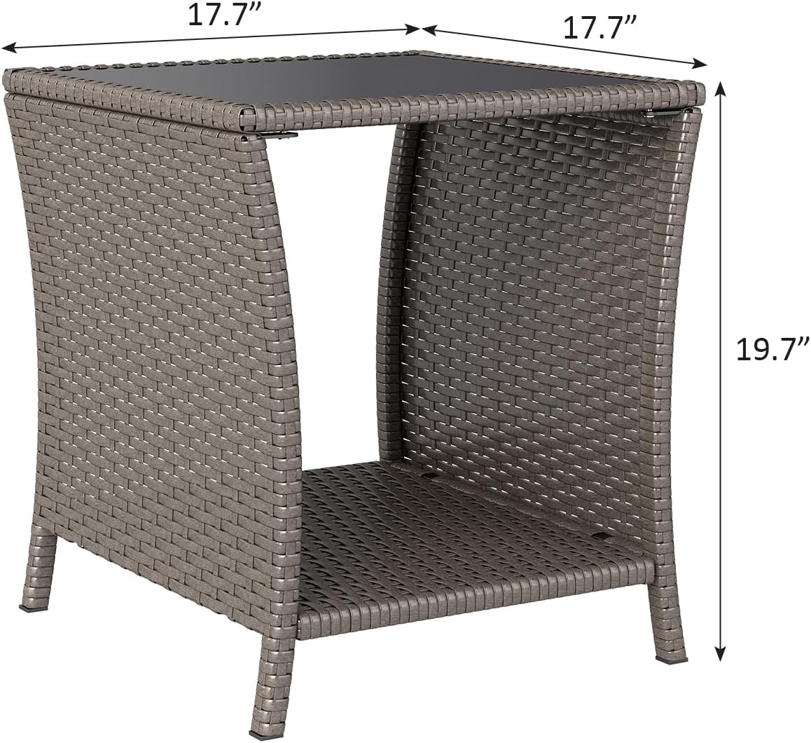 Outdoor Small Patio Table - PE Rattan Coffee Table, Wicker Side Table for Patio, Balcony & Porch, Durable & Iron Frame (1, Sesame)