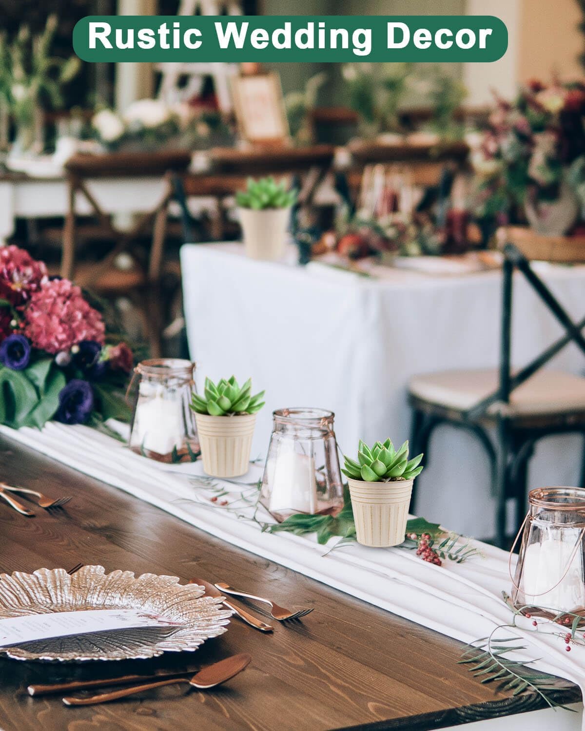 vensovo 4 Inch Beige Metal Rustic Flower Pots - 6Pcs Small Galvanized Planters with Drainage Hole and Rubber Plug, Rustproof Metal Bucket Plant Pots Farmhouse Vintage Style for Decor