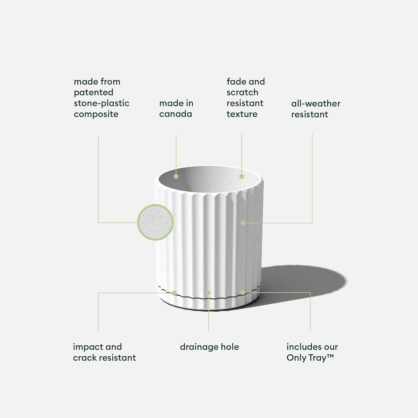 Veradek Demi Series Demi 6" Planter w/Tray, White