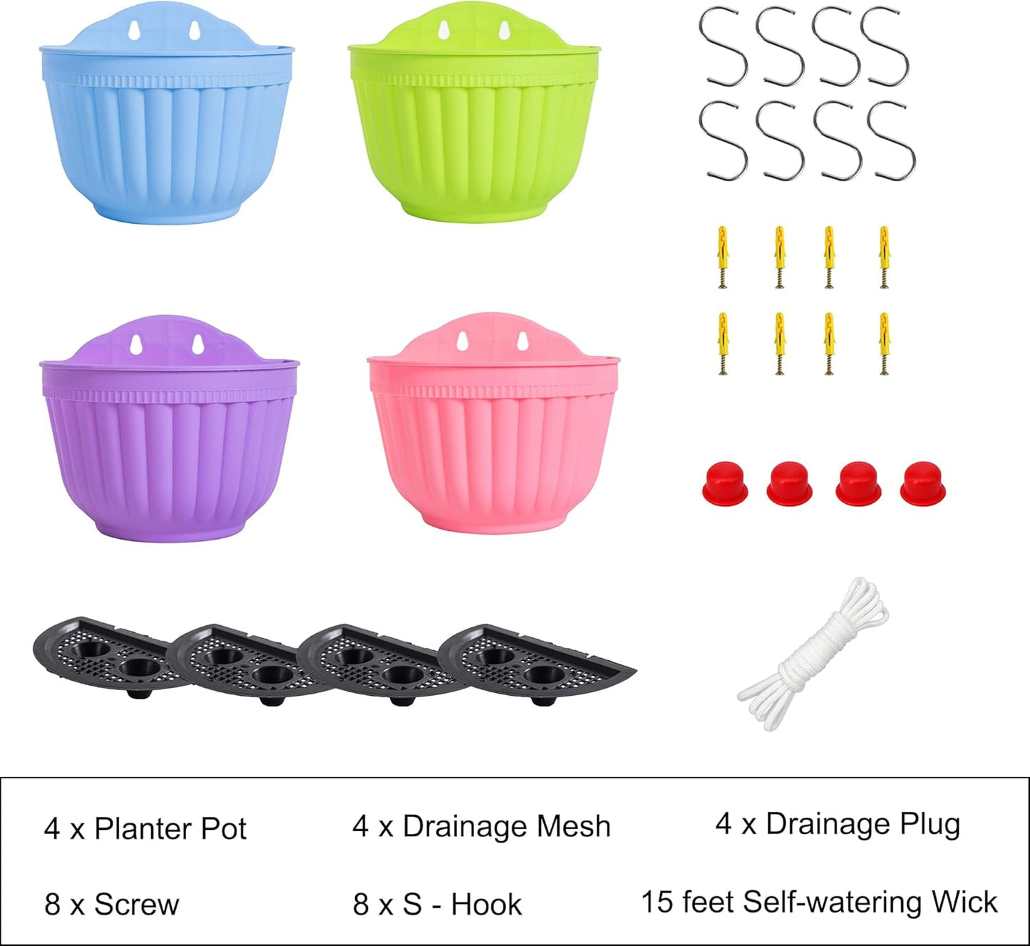 ORIMERC 4 Pcs Colorful Resin Wall Hanging Planter Pot Vertical Garden Living Wall Mount Window Hang Indoor Outdoor for Kitchen Herb Balcony Railing Shelf Fence Bedroom Trellis Décor