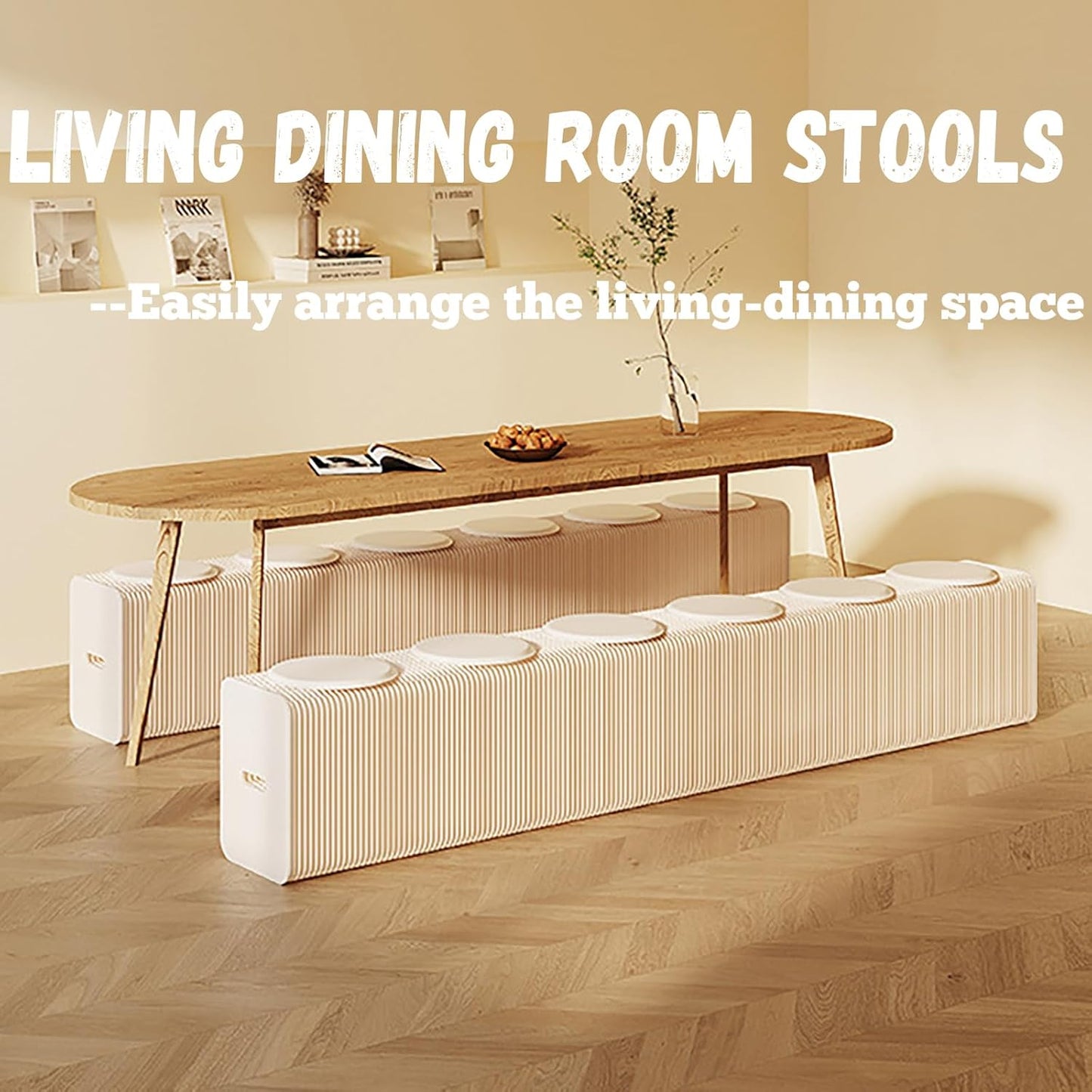 Foldable Kraft Paper Stool, Honeycomb Accordion Folding Bench, Collapsible Paper Stool for Small Spaces, Portable Footrest and Side Table for Living Room and Office,White-30×30×600cm