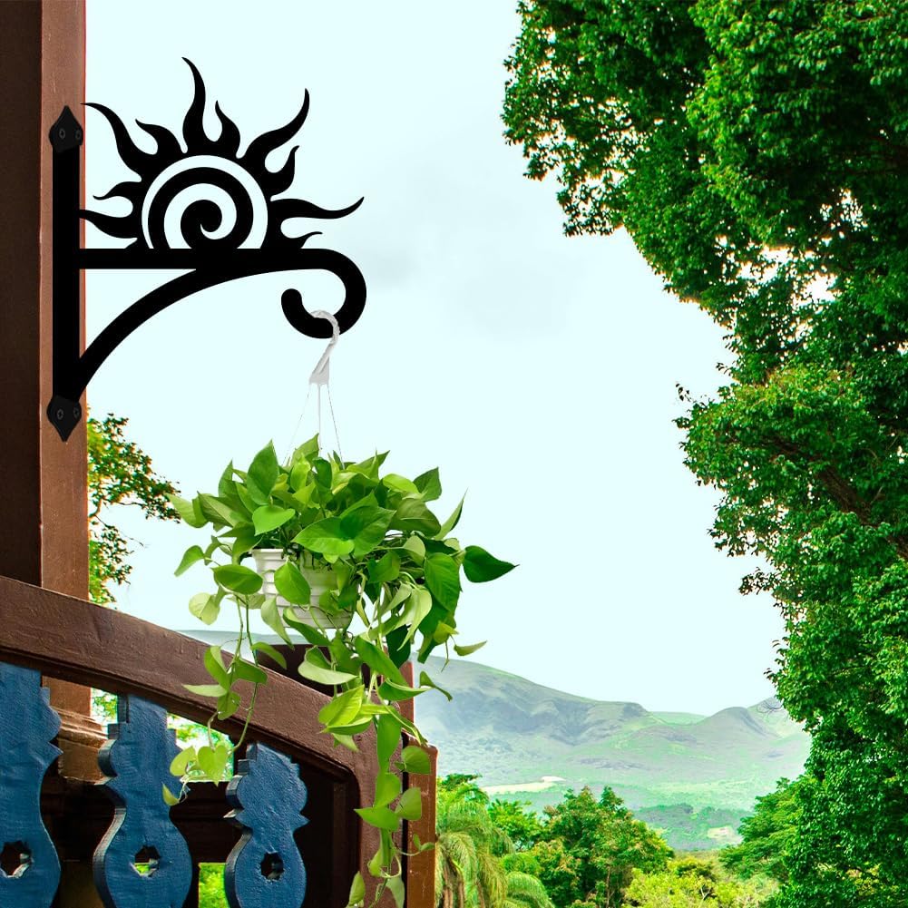 peacoblue Iron Plant Hangers Hooks Sunrise for Outdoor Indoor Hanging Plants Flower Fern Pots Lantern Bird Feeder Wind Chimes, 12"x15" Weather Resistant Metal Wall Holder for Porch Garden Farmhouse