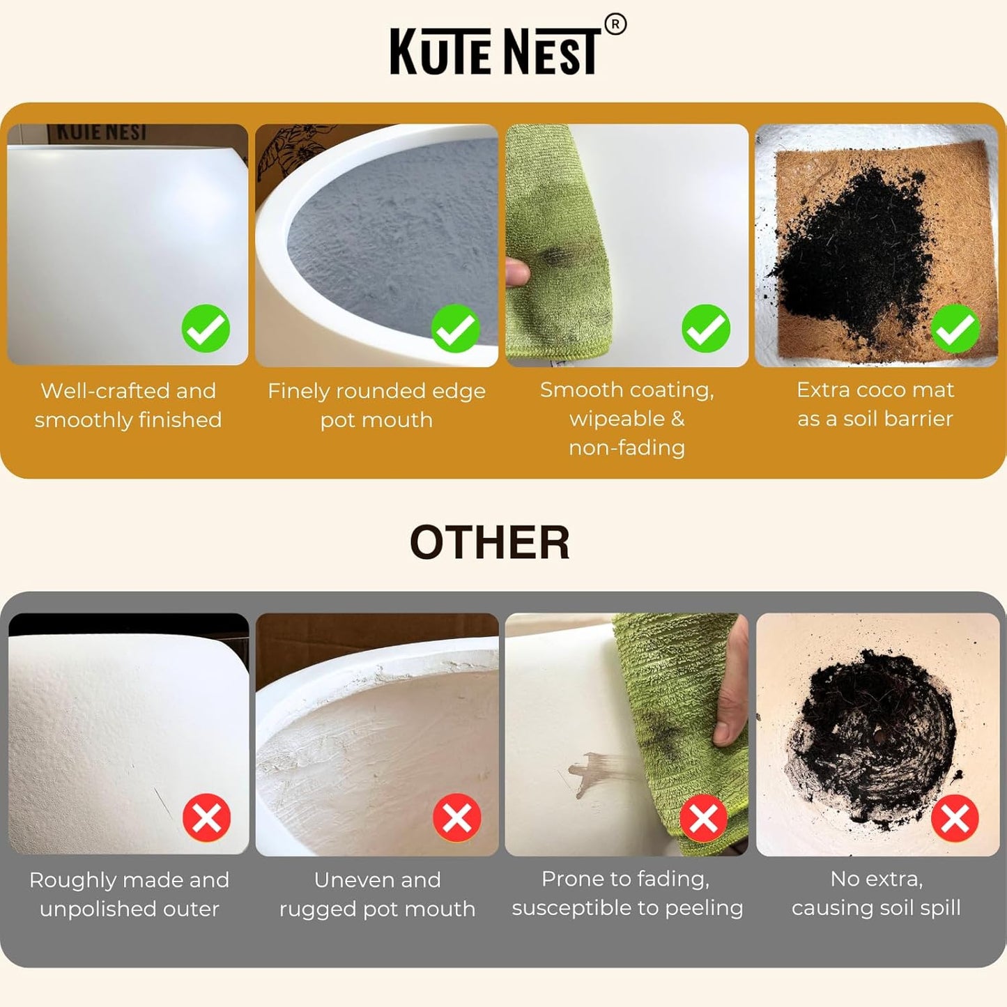 16.5" H x 15" D Corso Fiberstone Round Tapered Planter with Drainage Hole, Smooth Finishes, Weather Resistant for Indoor & Outdoor Use, Included 2 Extra Coco Mats (Black, 11.5" Pot Opening)