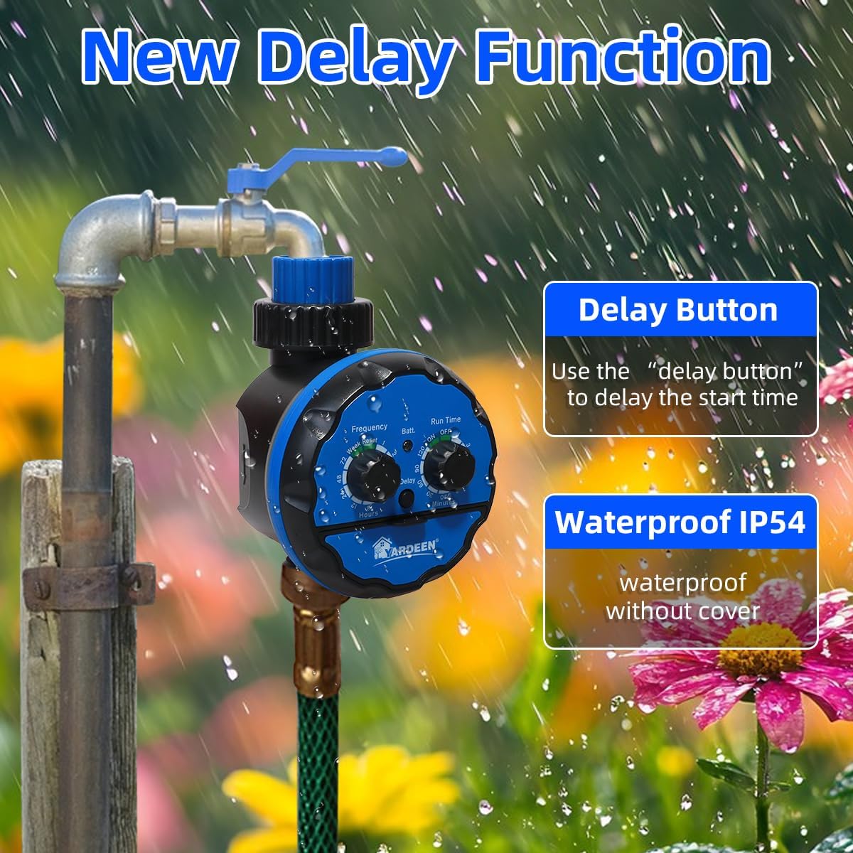 Digital Water Timer, Dual Dial Control, Battery Operated, Black/Blue