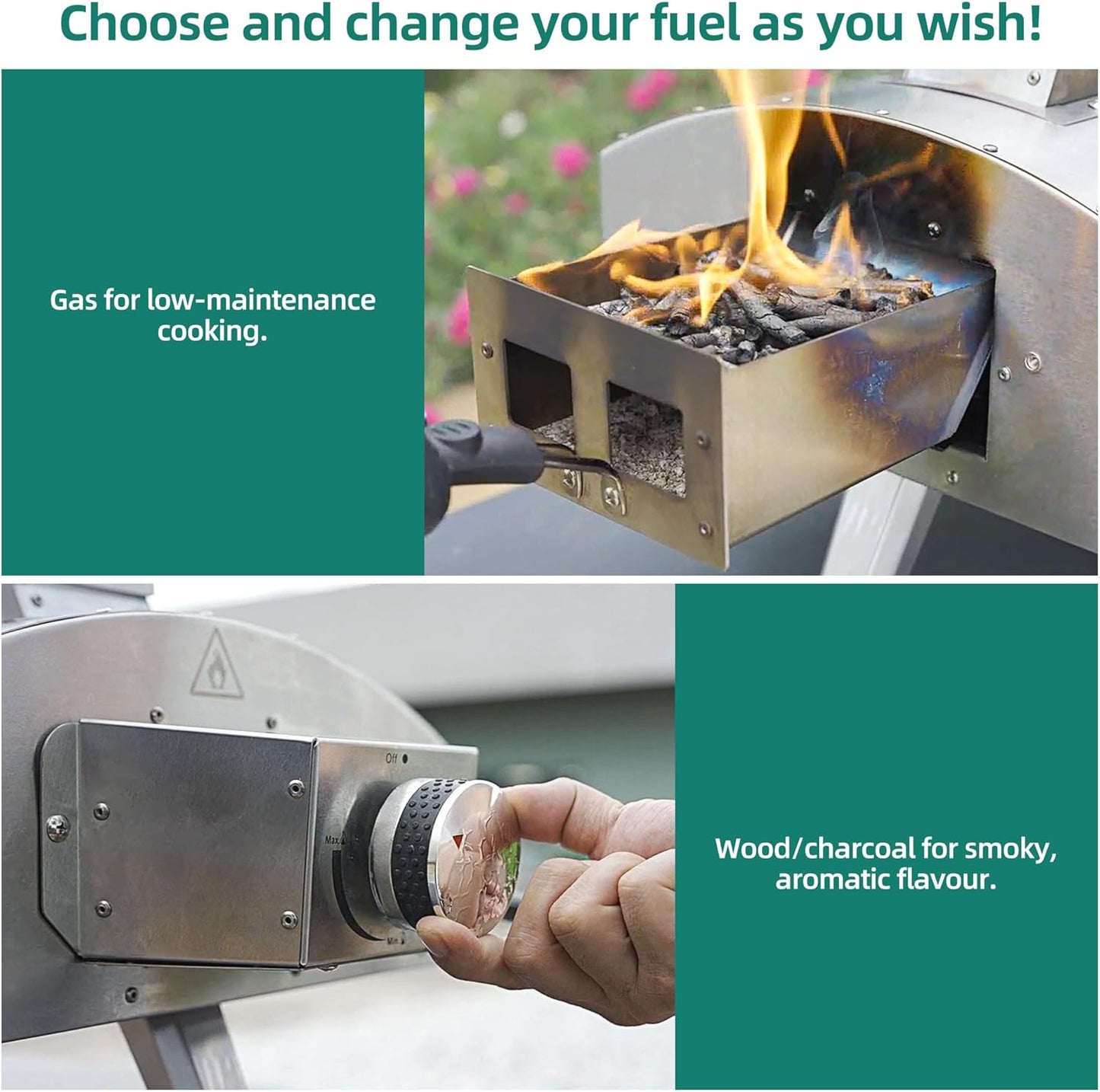 YTIAHOME Multi-Fuel Outdoor Pizza Oven with Rotating, 12" Wood and Gas Fired Pizza Oven with Built-in Thermometer, Dual Fuel Pizza Maker with Peel, Stone, Carry Cover, Recipes for Backyard Camp