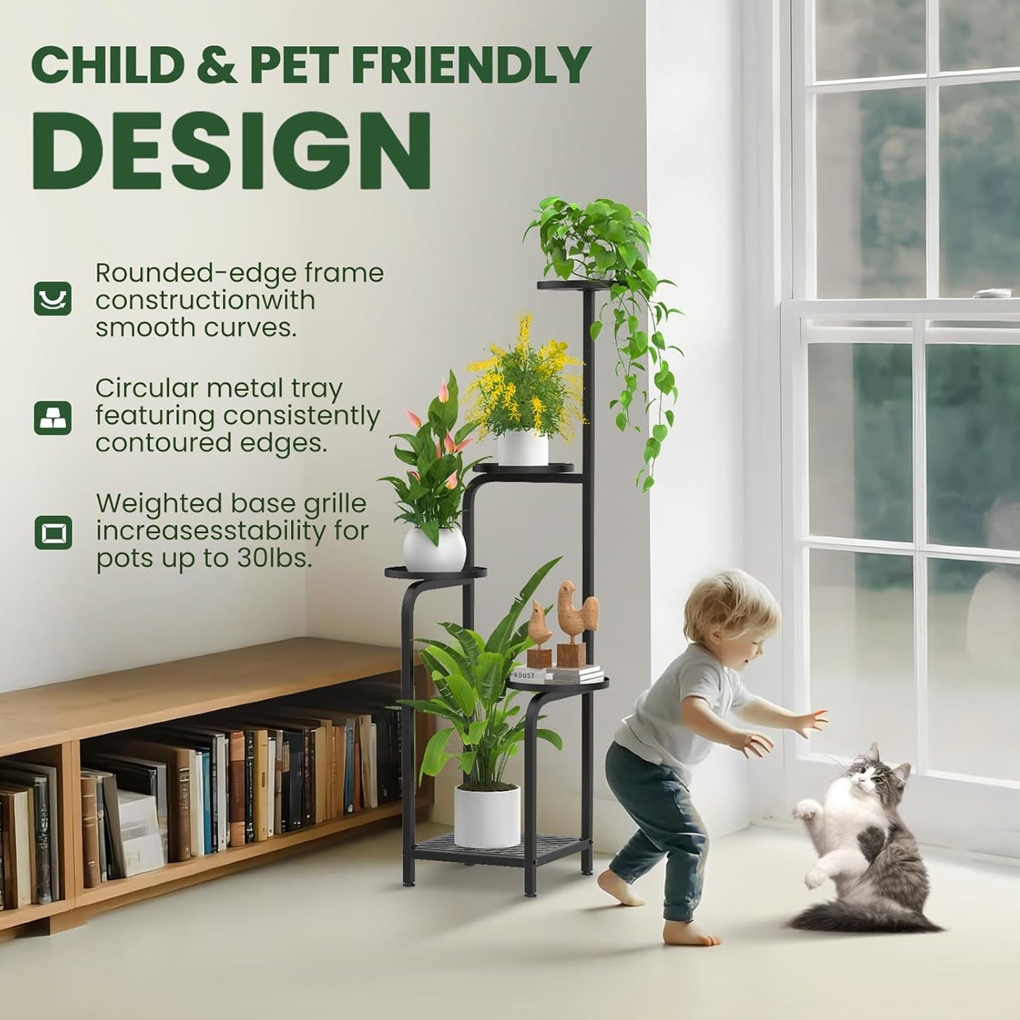 TOSKING 5 Tier Tall Plant Stand Indoor Outdoor, Heavy Duty Corner Shelf for Plants & Decor, Space Saving 3.9FT Metal Flower Pot Stand for Balcony, Garden, Living Room, Patio (Black, 47in)